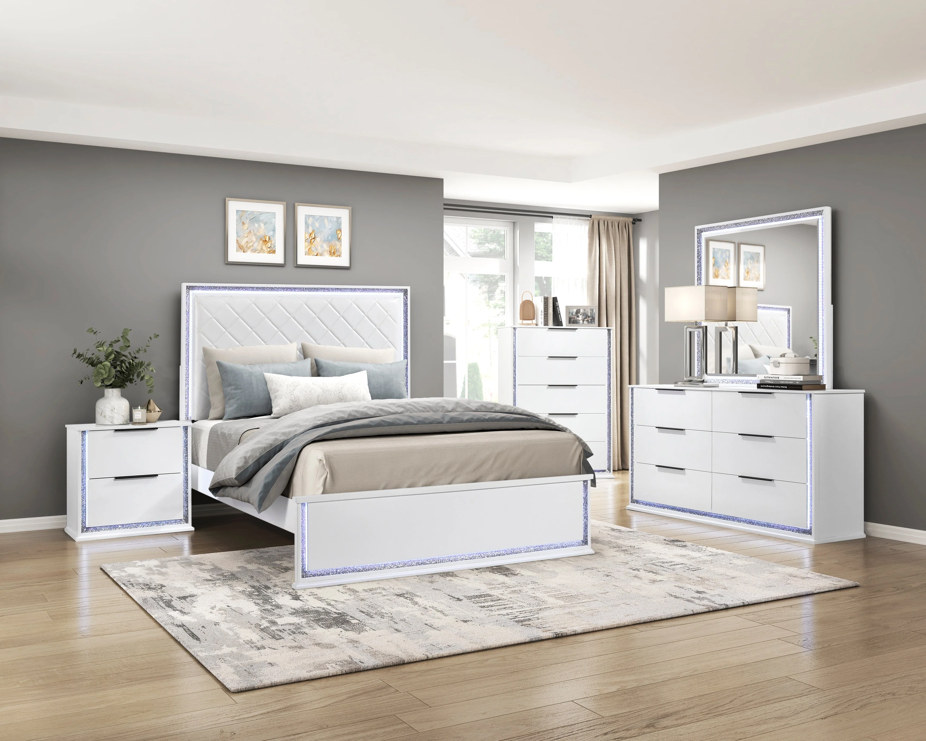 Lumin Pearl White LED Panel Bedroom Set - Image 2