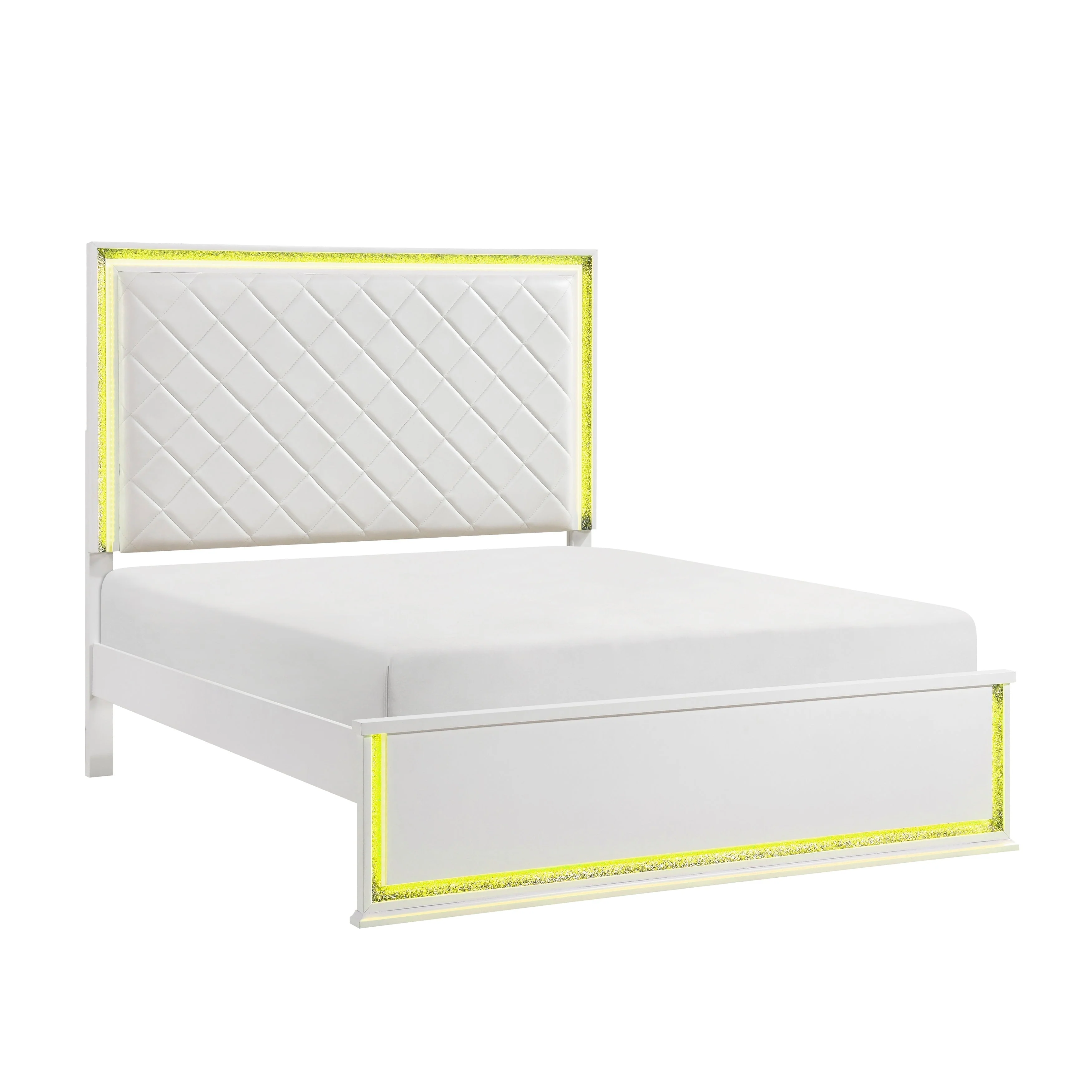 Lumin Pearl White LED Panel King Bed