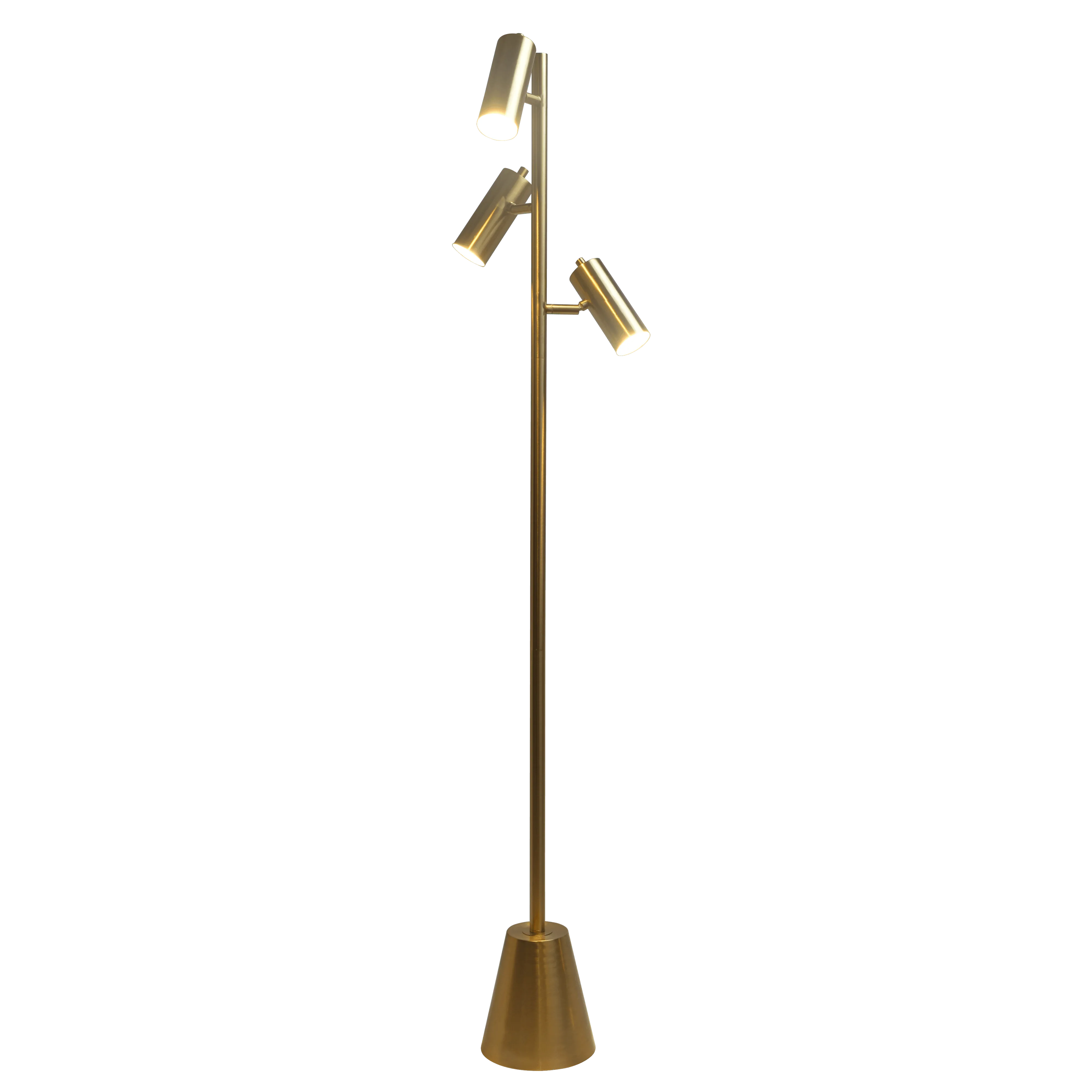 Lumina Brassed Gold Floor Lamp with Rotary Switch Triple Spots Metal Cone Base - Image 3