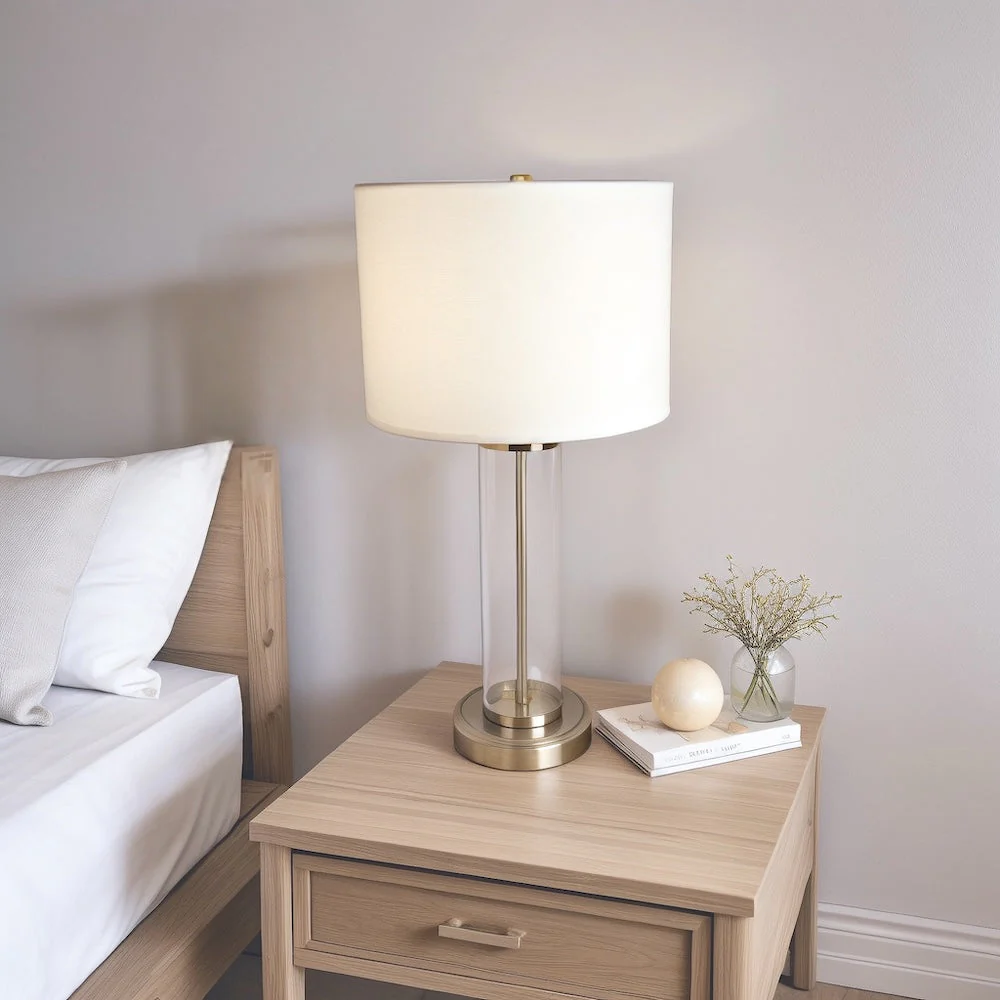 Luna Brushed Nickel Table Lamp with On/Off Switch Clear Glass Body  Metal Base - Image 2