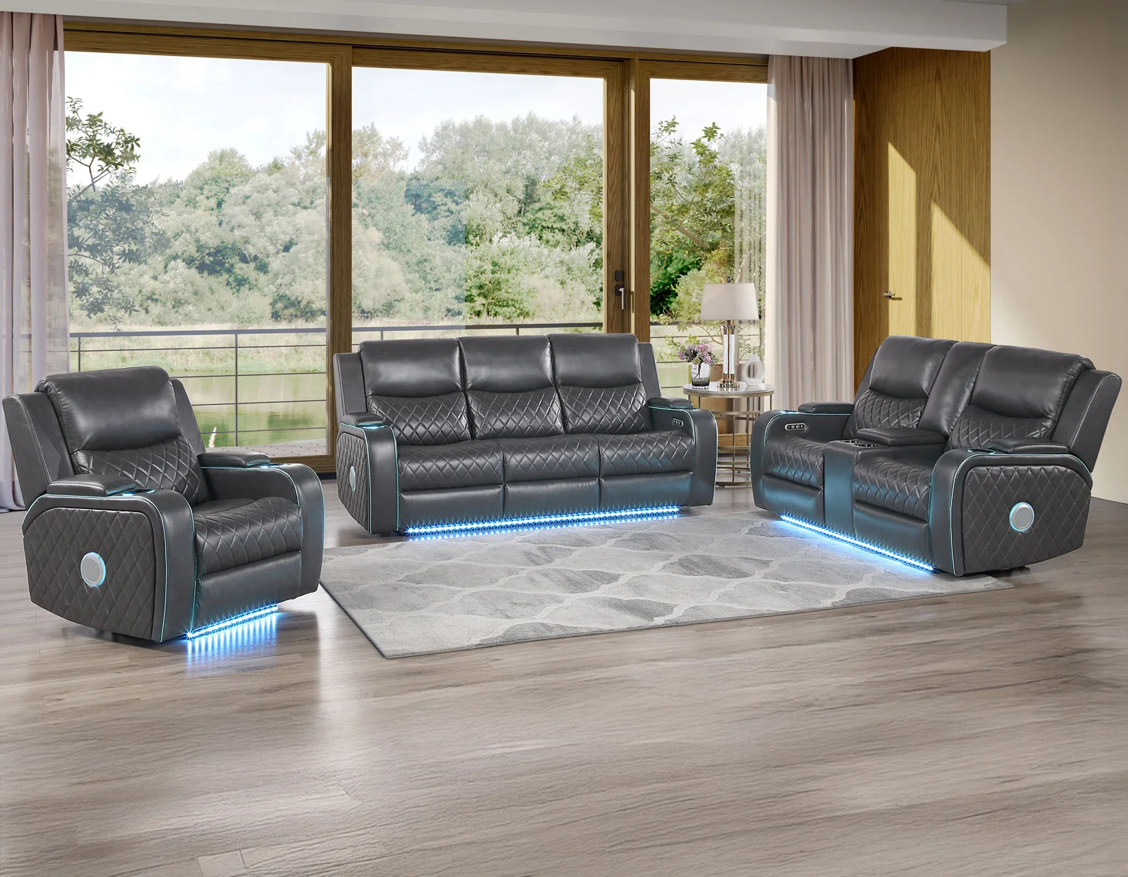 Luna Charcoal Vegan Leather 3-Piece Home Cinema Power Reclining Set - Image 2