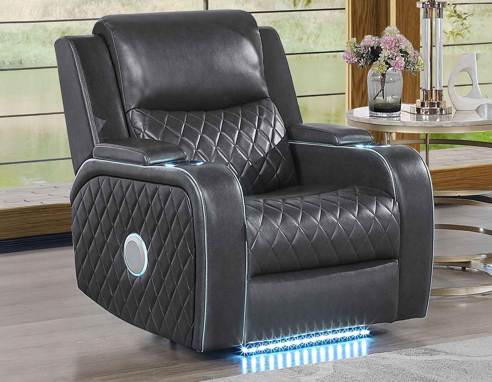 Luna Home Cinema Power Recliner, Charcoal Vegan Leather - Image 2