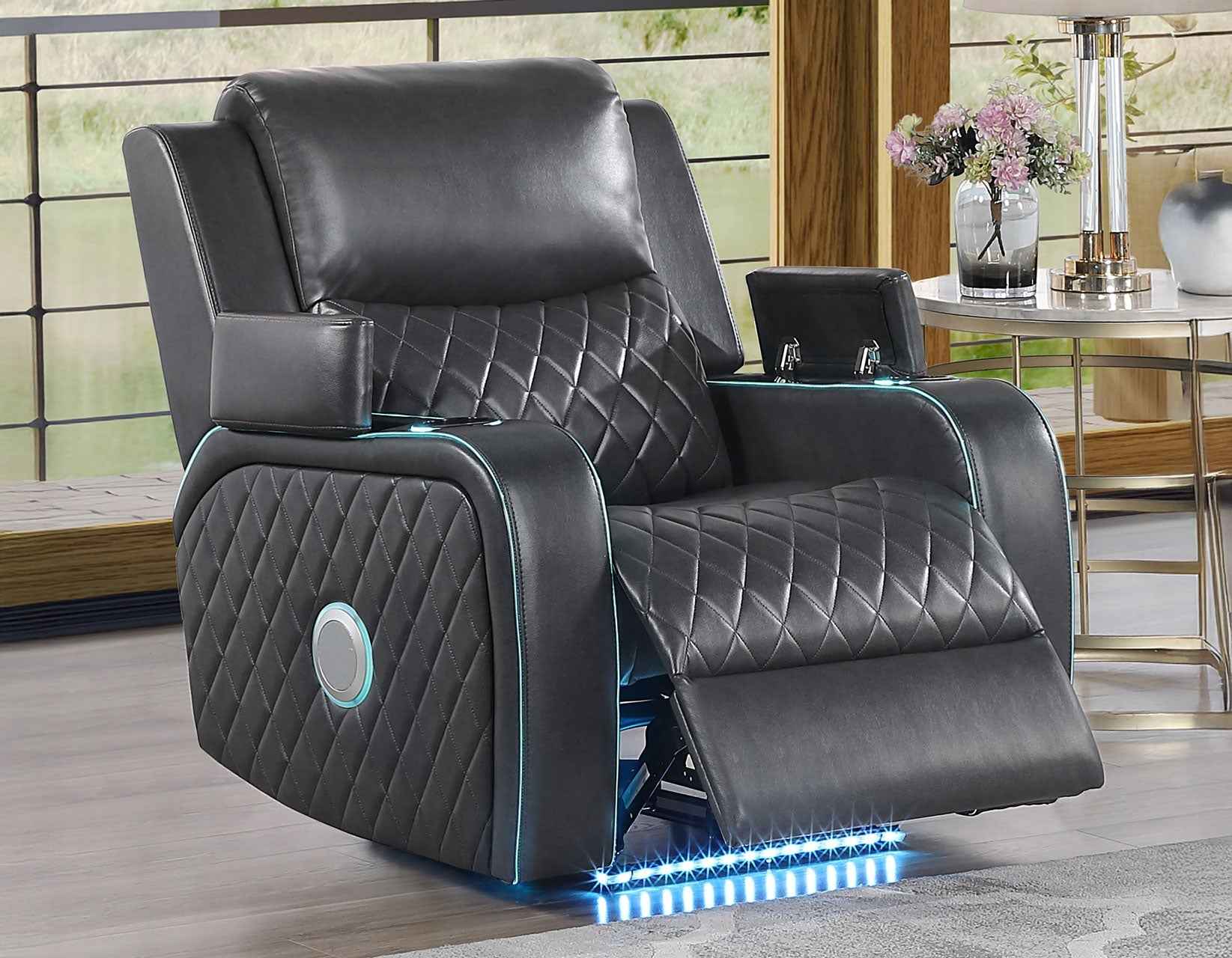 Luna Home Cinema Power Recliner, Charcoal Vegan Leather - Image 3