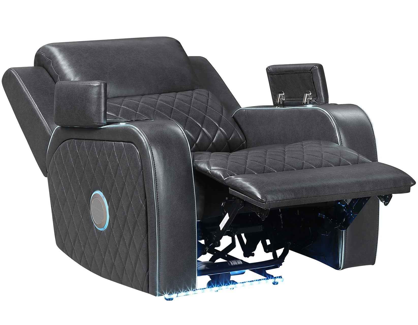 Luna Home Cinema Power Recliner, Charcoal Vegan Leather - Image 7
