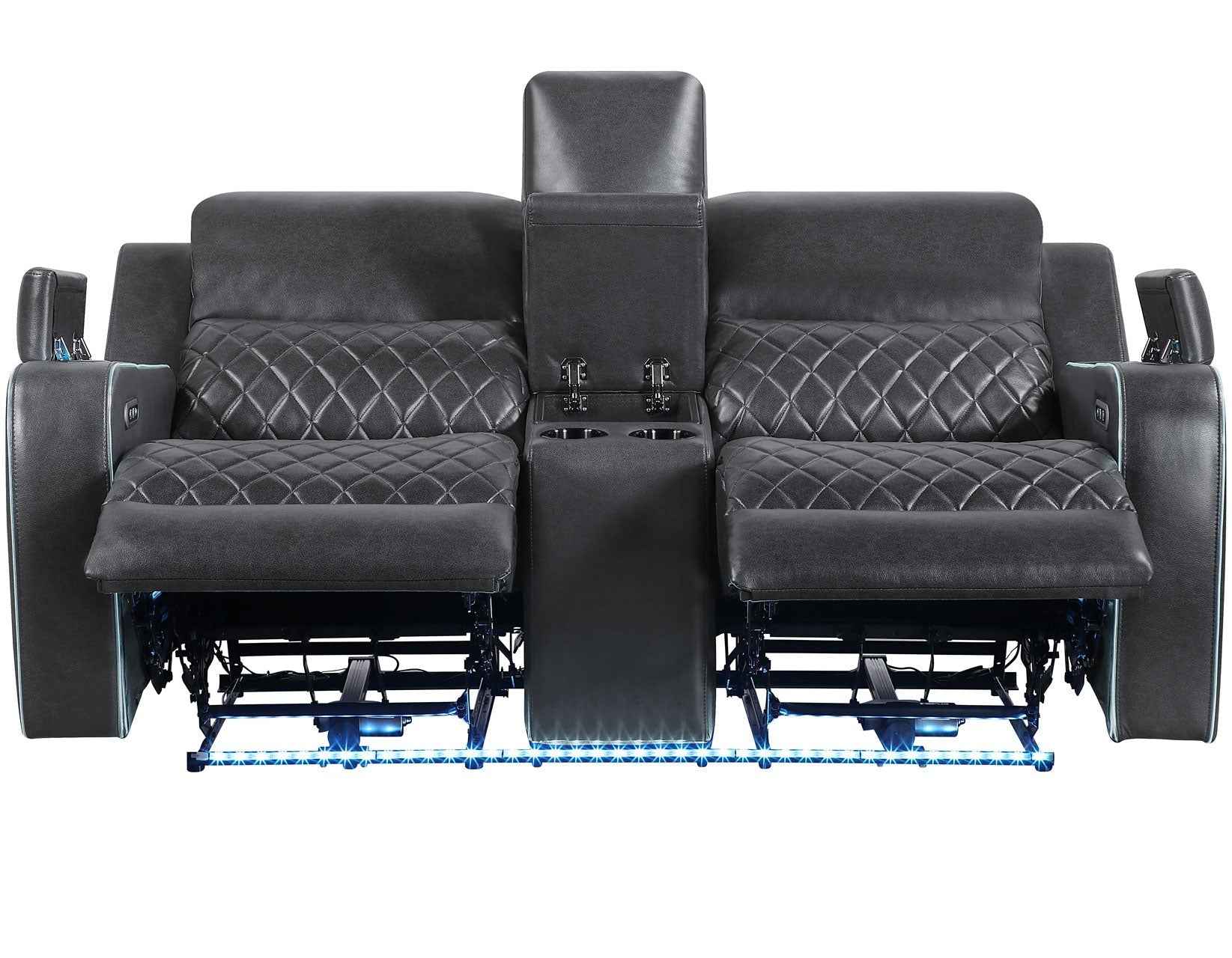 Luna Home Cinema Power Reclining Console Loveseat, Charcoal Vegan Leather - Image 5