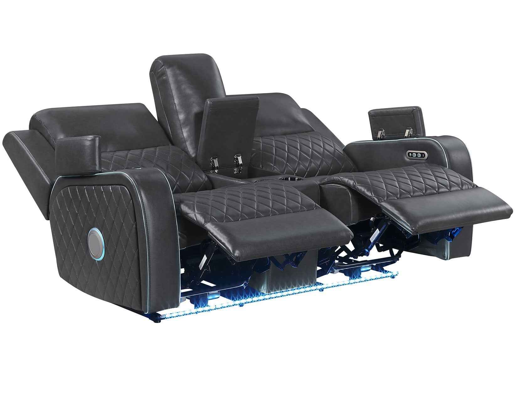 Luna Home Cinema Power Reclining Console Loveseat, Charcoal Vegan Leather - Image 7