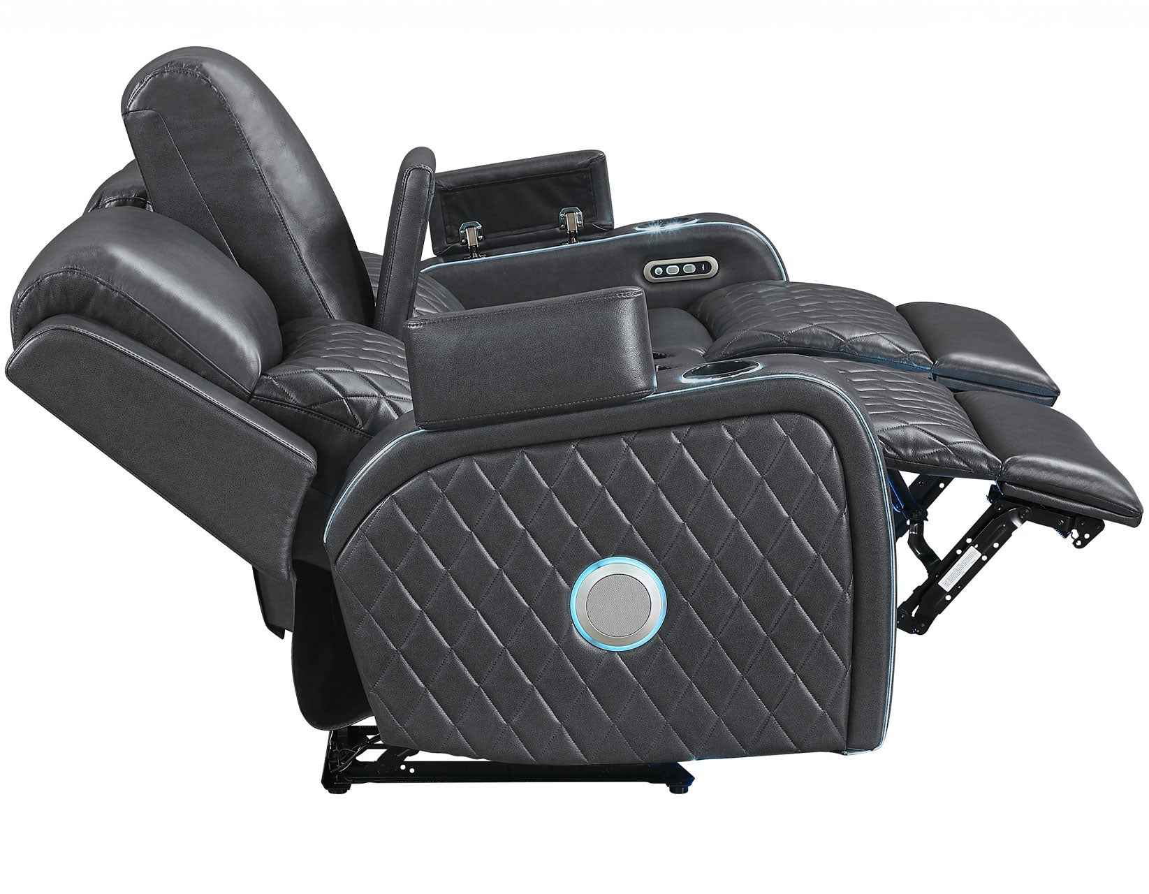 Luna Home Cinema Power Reclining Console Loveseat, Charcoal Vegan Leather - Image 9