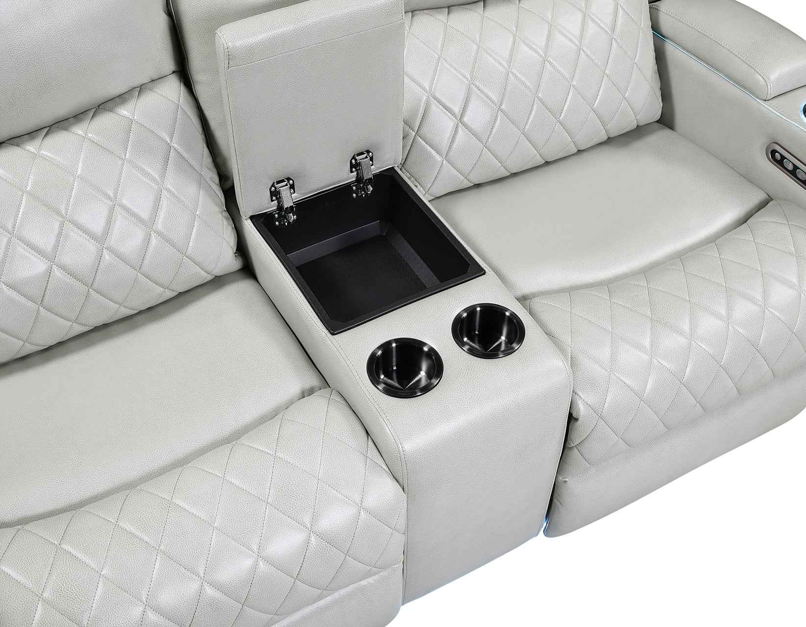 Luna Home Cinema Power Reclining Console Loveseat, Ice Vegan Leather - Image 14