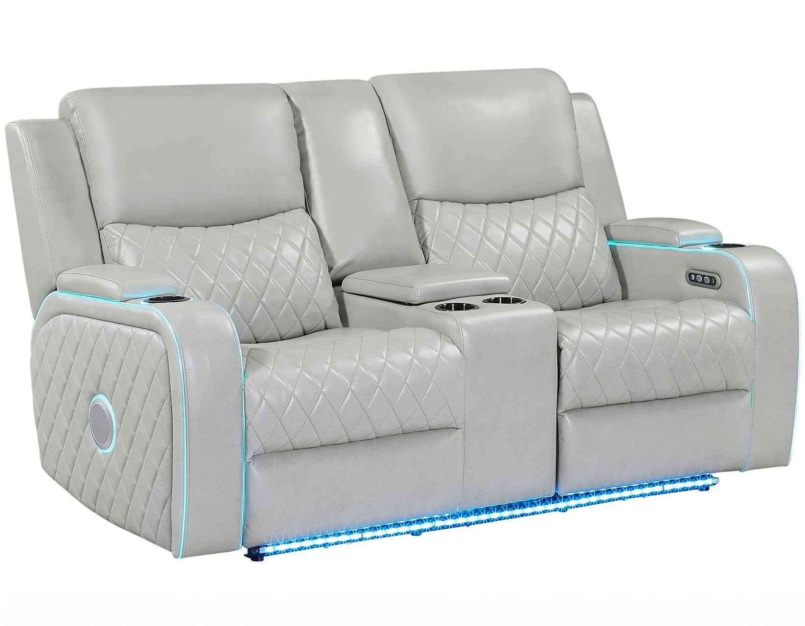 Luna Home Cinema Power Reclining Console Loveseat, Ice Vegan Leather - Image 6