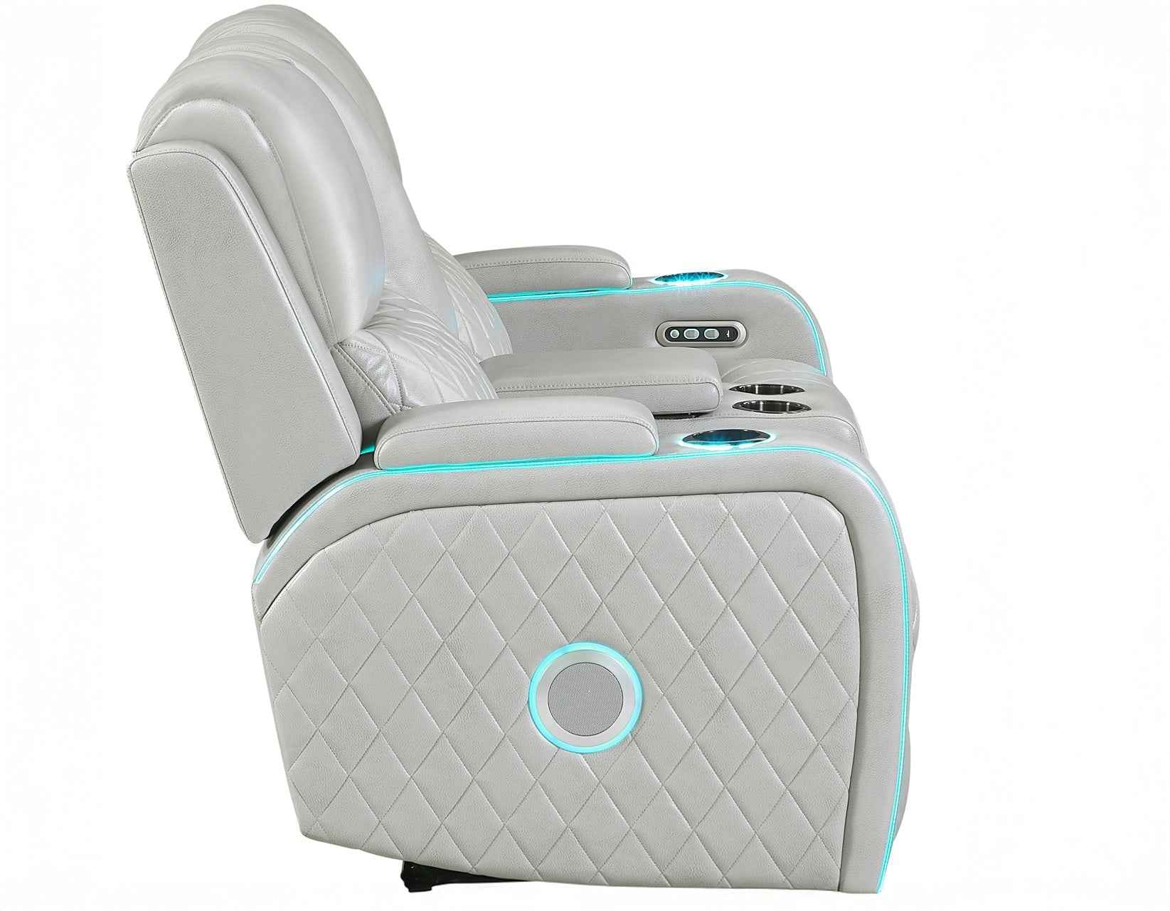 Luna Home Cinema Power Reclining Console Loveseat, Ice Vegan Leather - Image 8