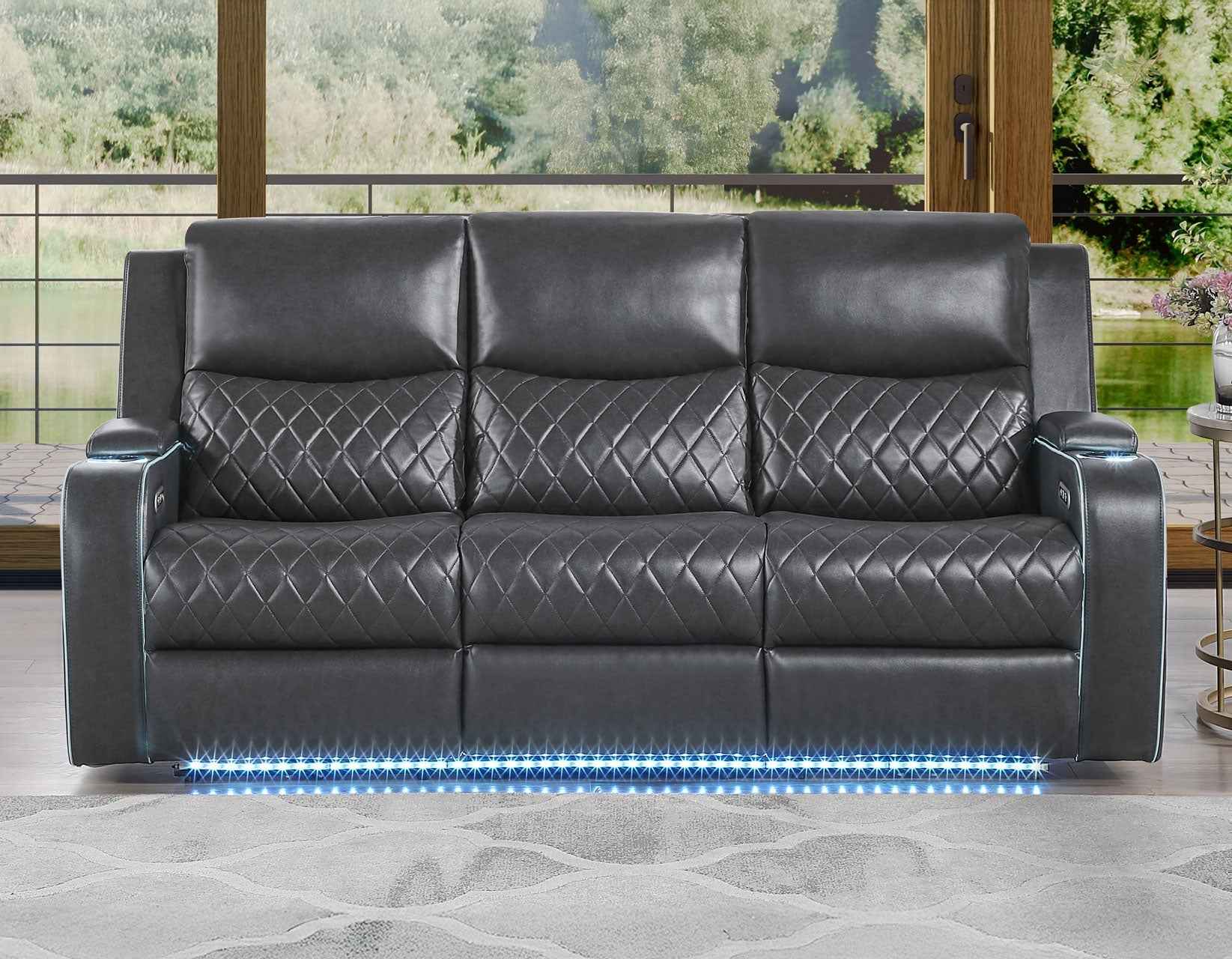 Luna Home Cinema Power Reclining Sofa, Charcoal Vegan Leather