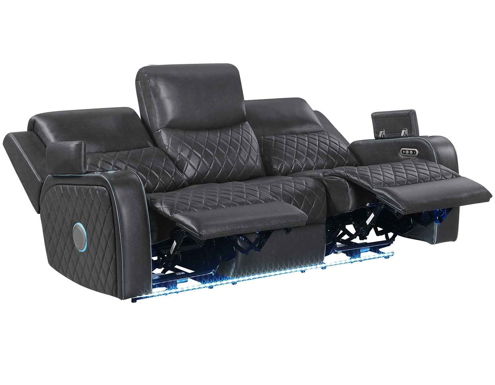 Luna Home Cinema Power Reclining Sofa, Charcoal Vegan Leather - Image 7