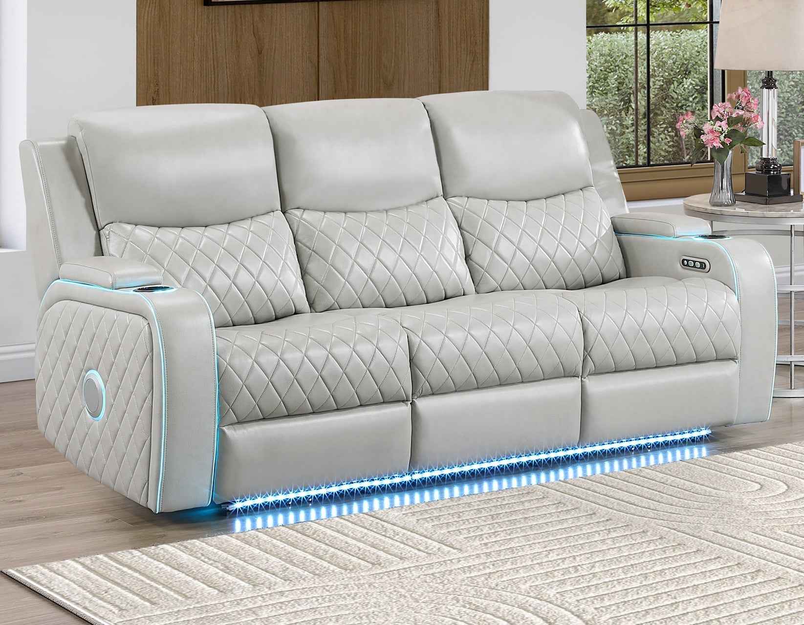 Luna Home Cinema Power Reclining Sofa, Ice Vegan Leather - Image 2