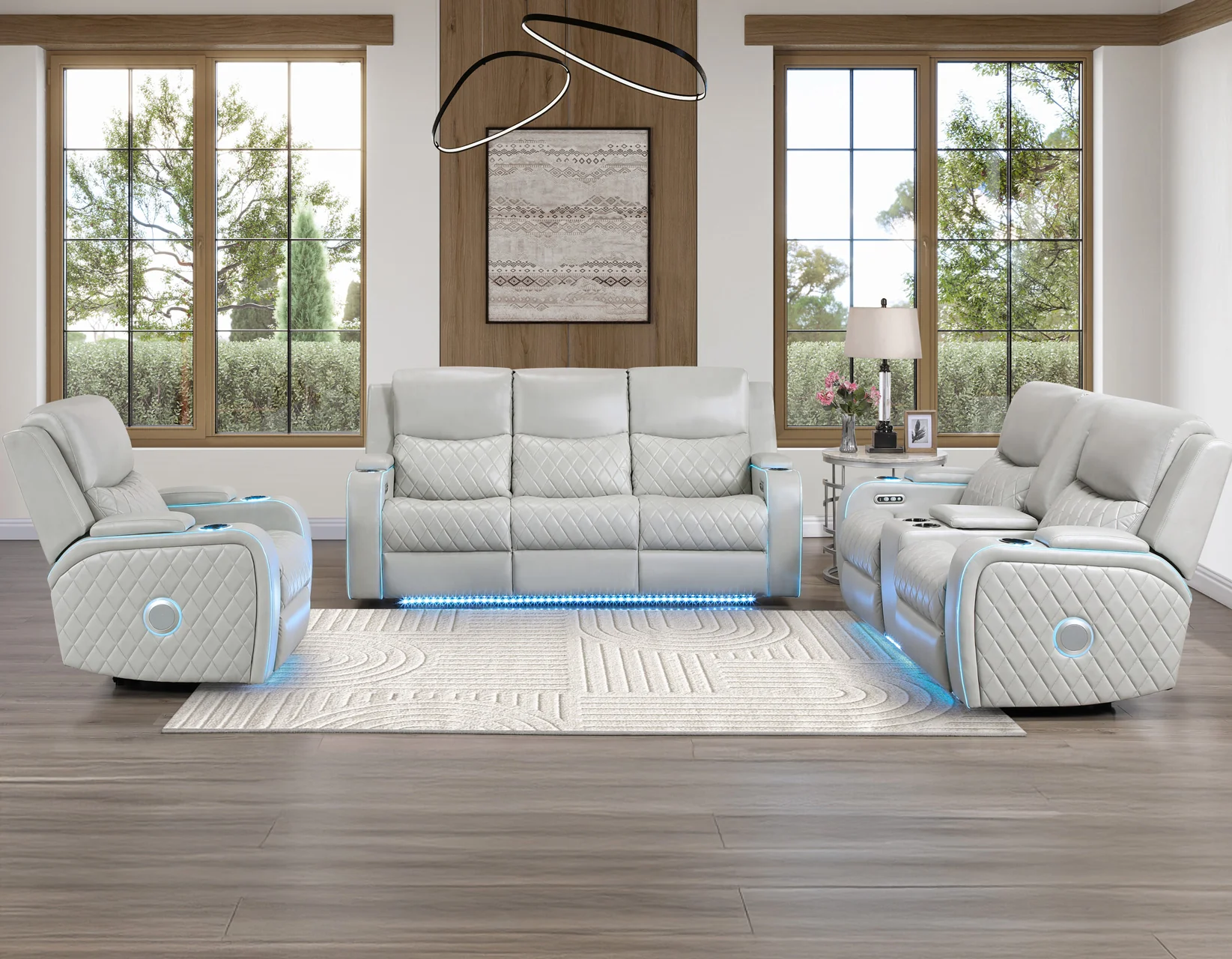 Luna Ice Vegan Leather 3-Piece Home Cinema Power Reclining Set