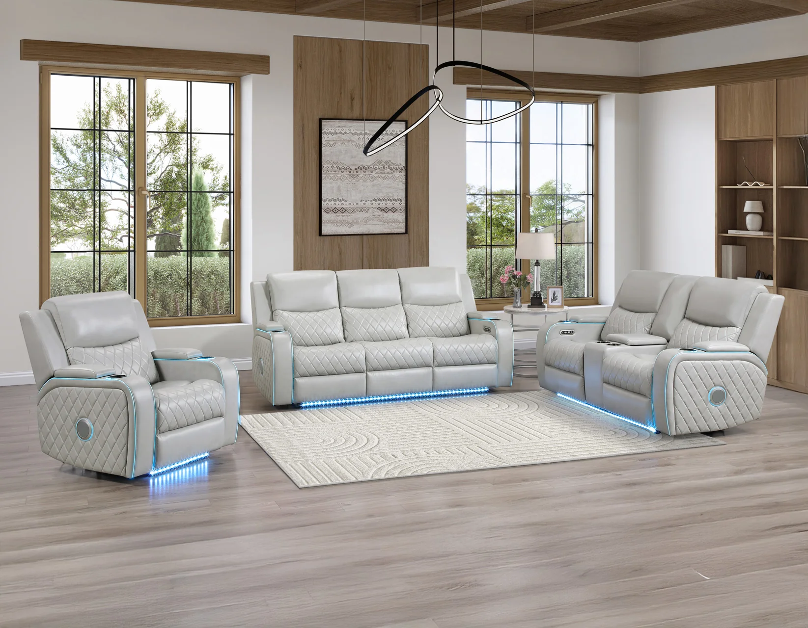 Luna Ice Vegan Leather 3-Piece Home Cinema Power Reclining Set - Image 2
