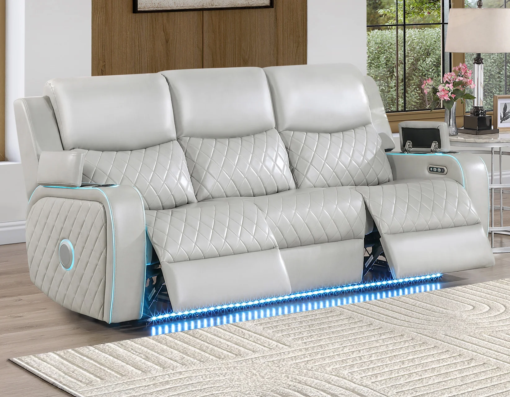 Luna Ice Vegan Leather 3-Piece Home Cinema Power Reclining Set - Image 7