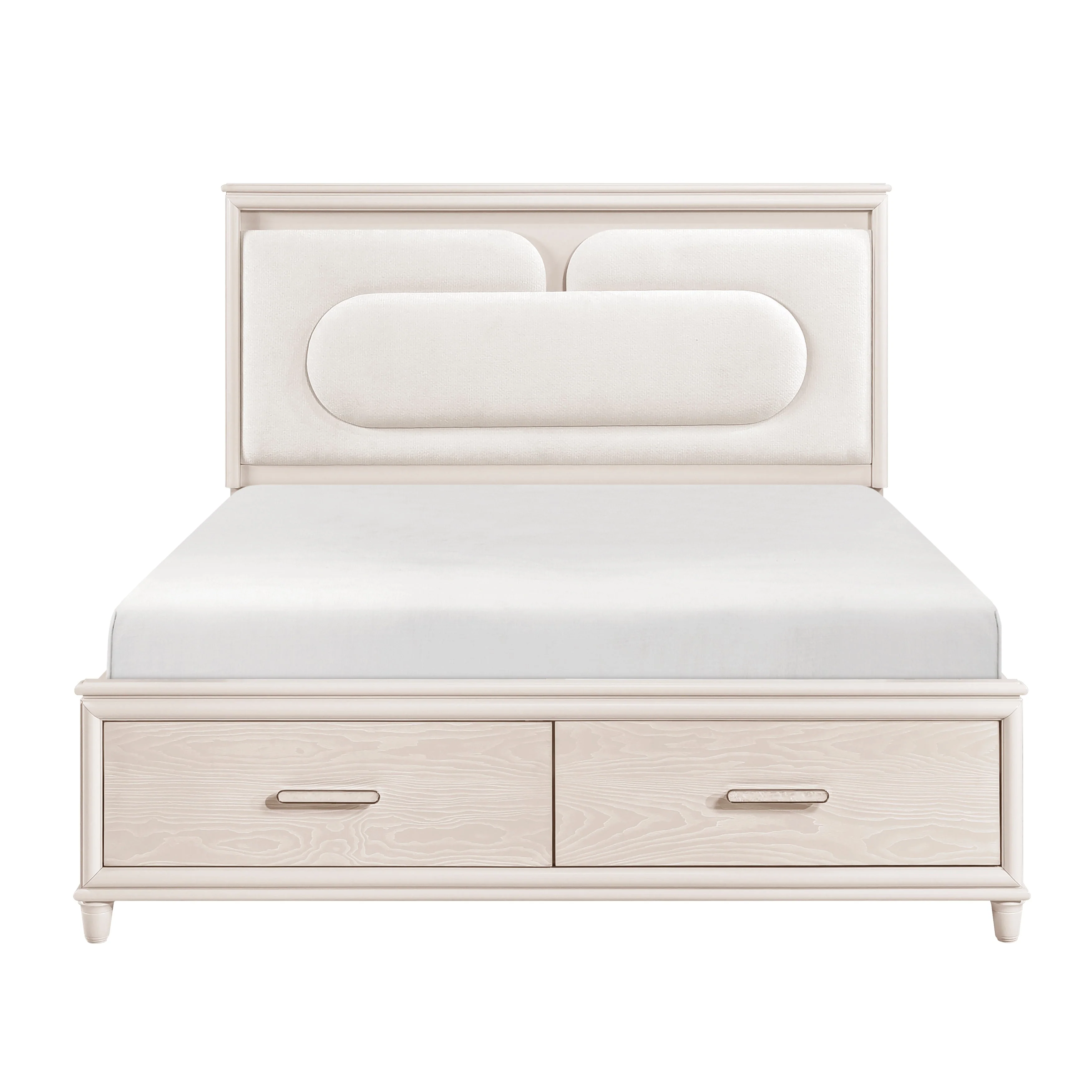 Lunaris Beige California King Platform Bed with Footboard Storage