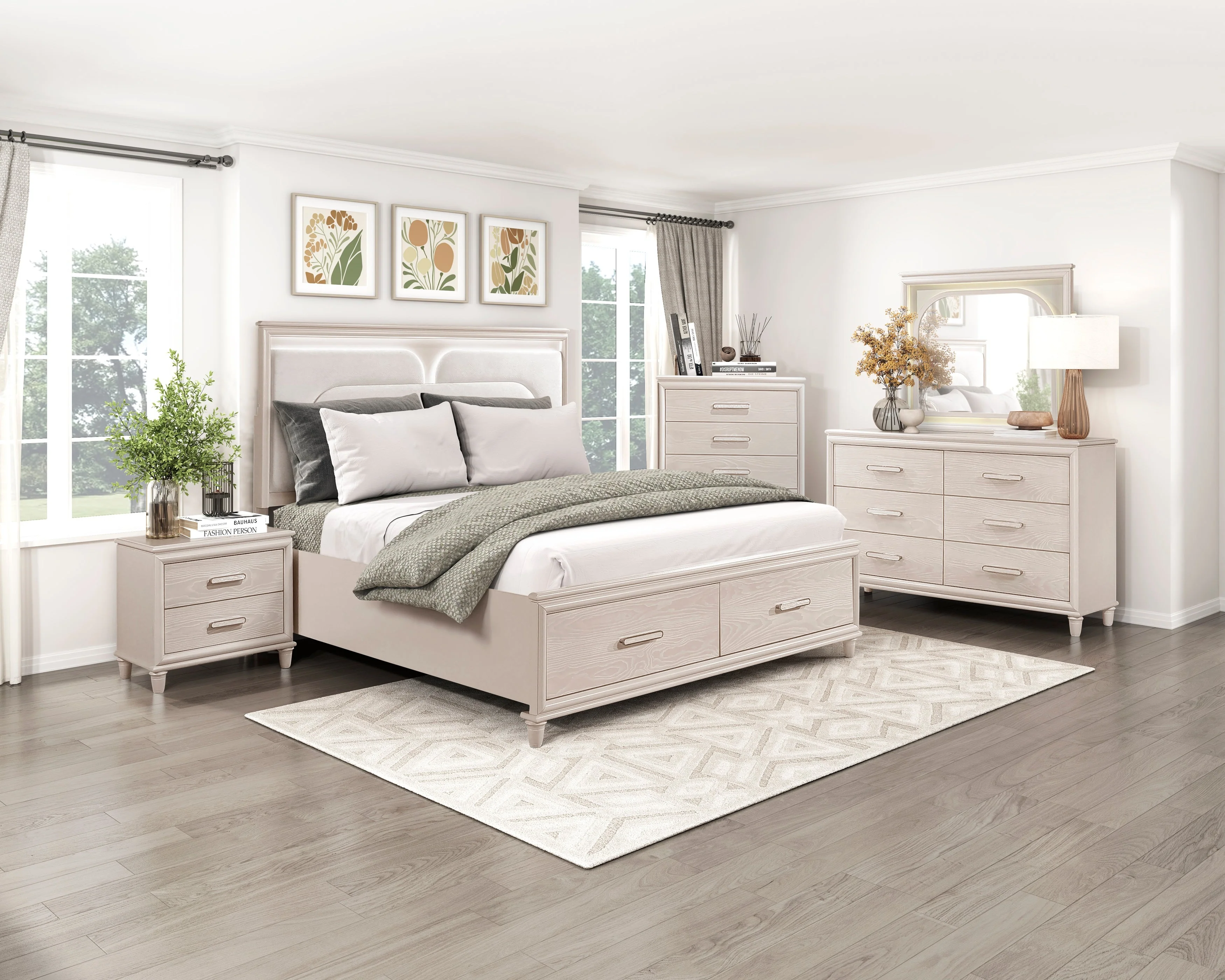 Lunaris Beige King Platform Bed with Footboard Storage - Image 15