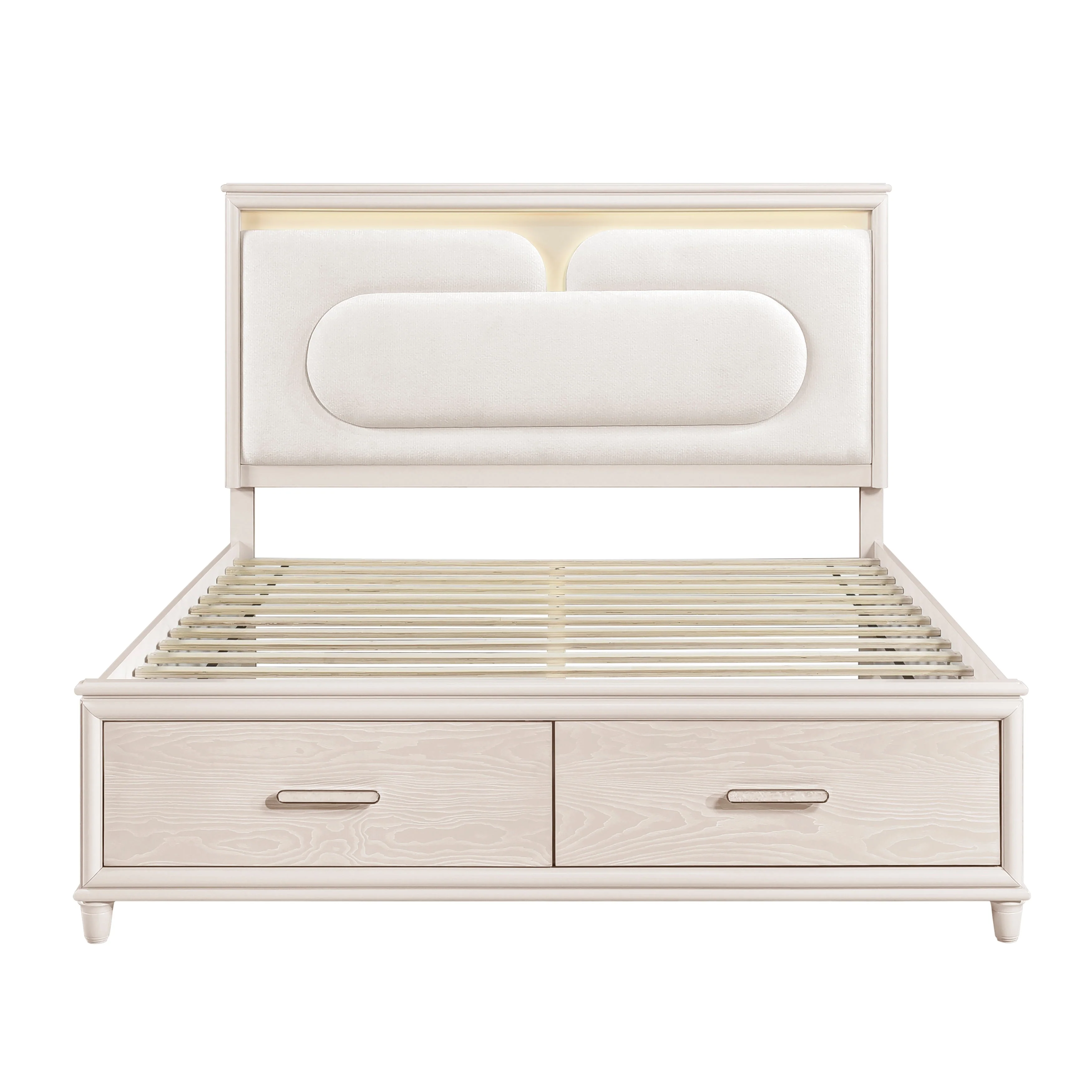 Lunaris Beige Queen Platform Bed with Footboard Storage - Image 2