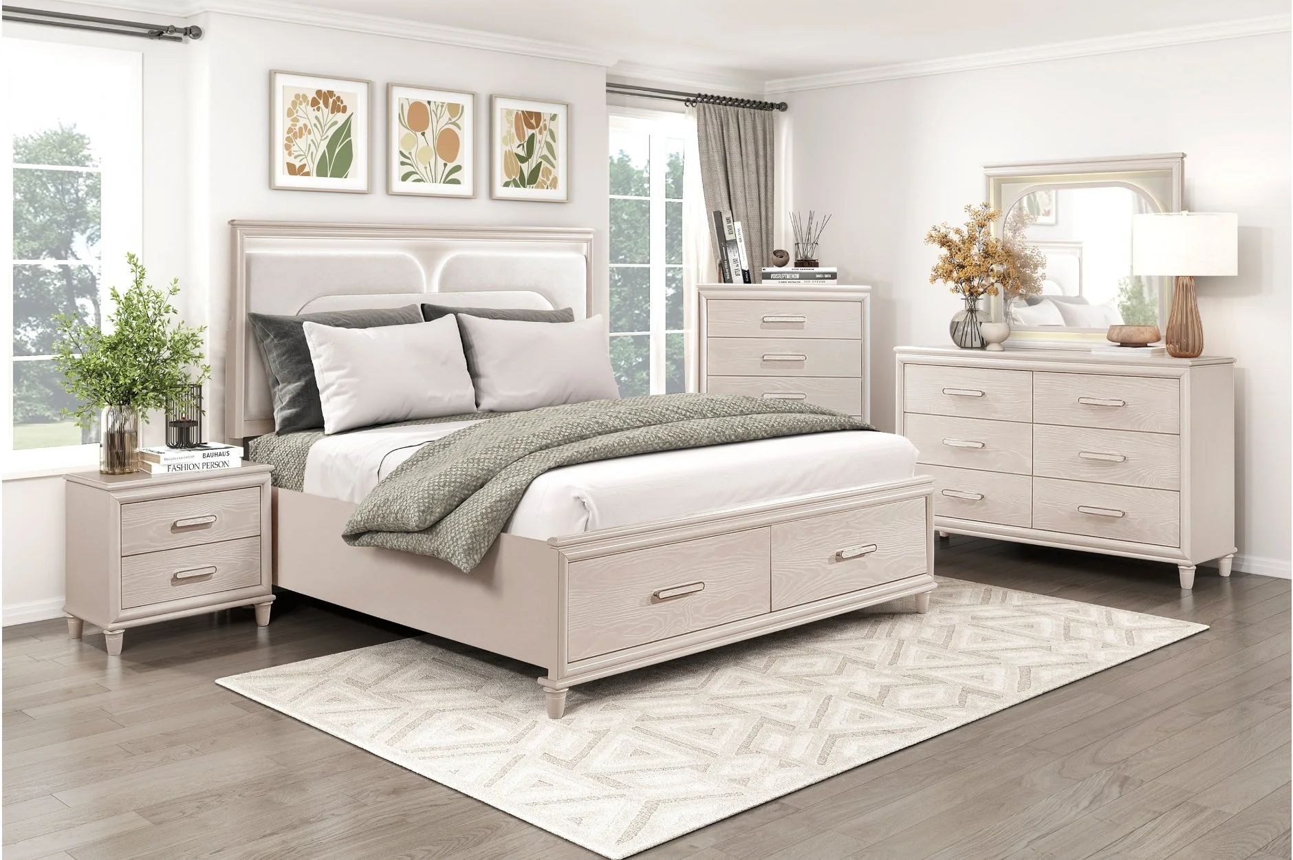 Lunaris Beige Storage Platform Bedroom Set