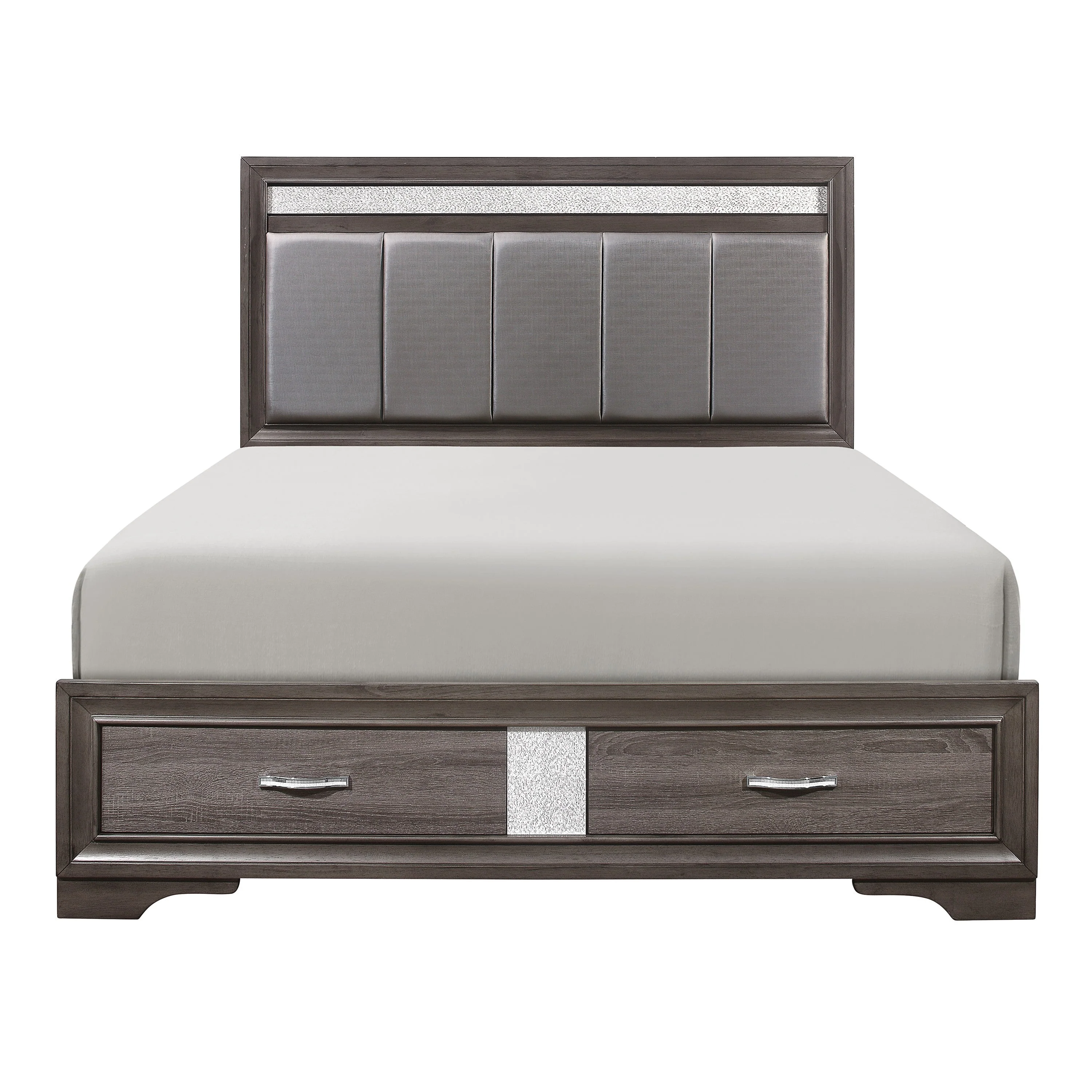 Luster Gray California King Upholstered Storage Platform Bed