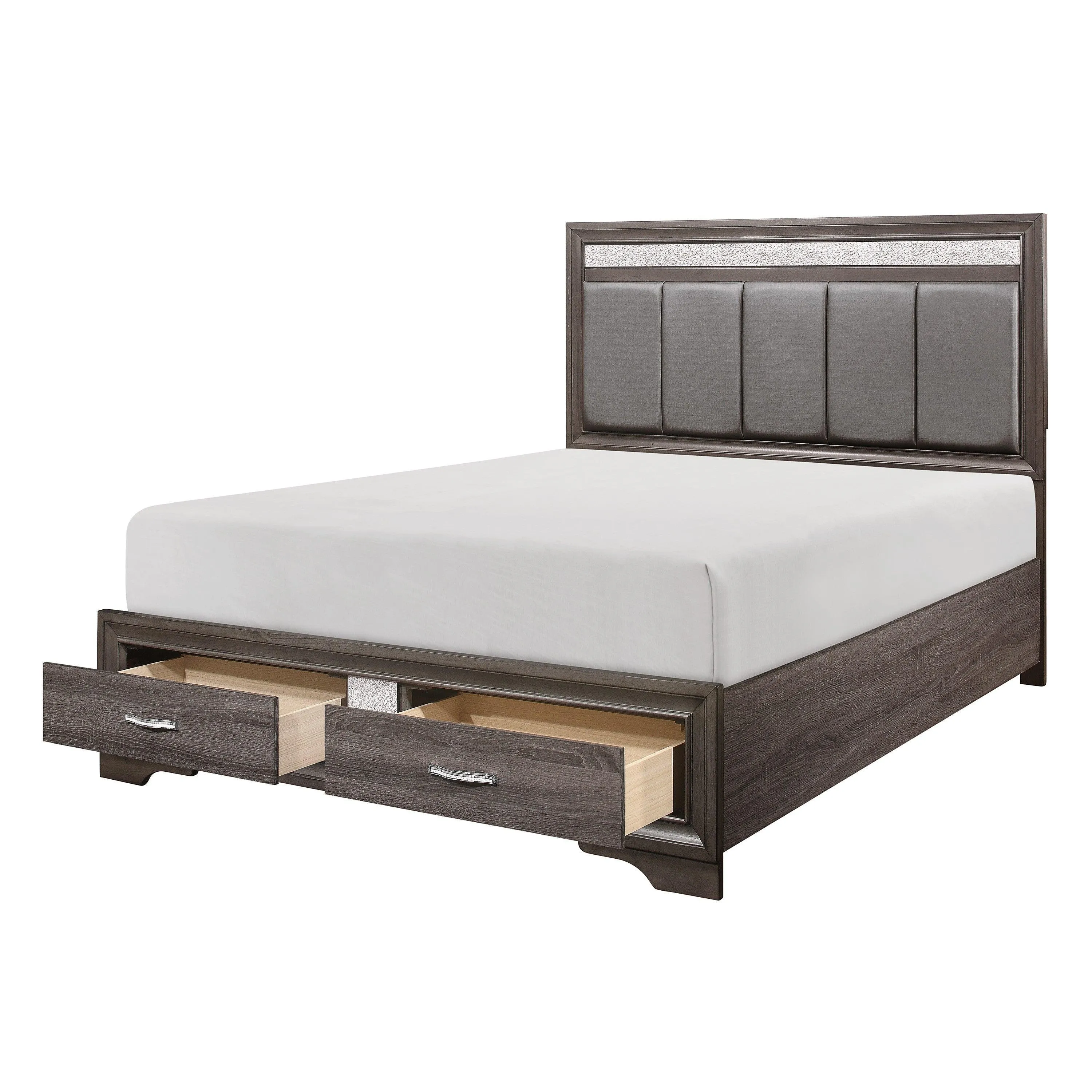 Luster Gray King Upholstered Storage Platform Bed - Image 3