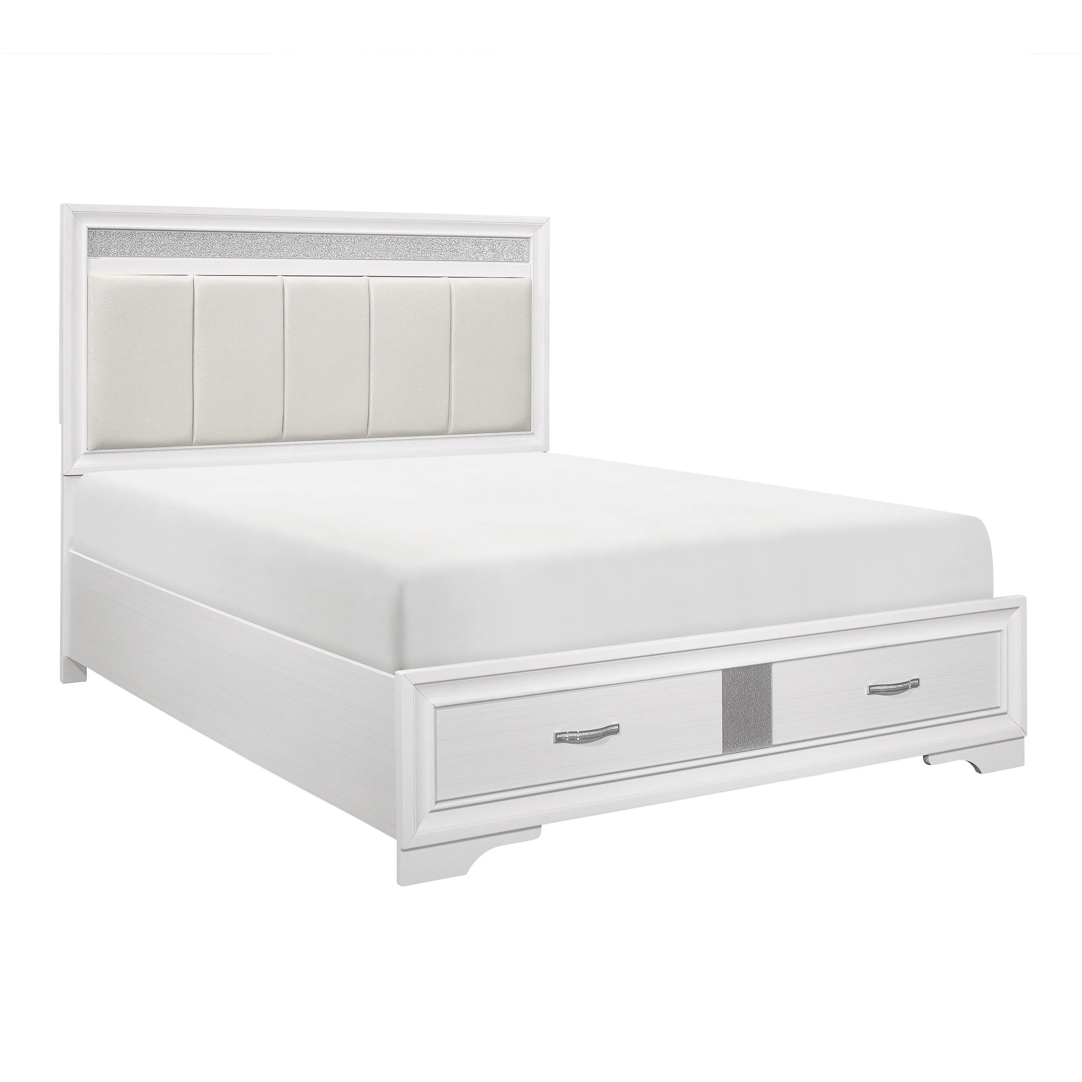 Luster White Upholstered Storage Platform Bedroom Set - Image 2