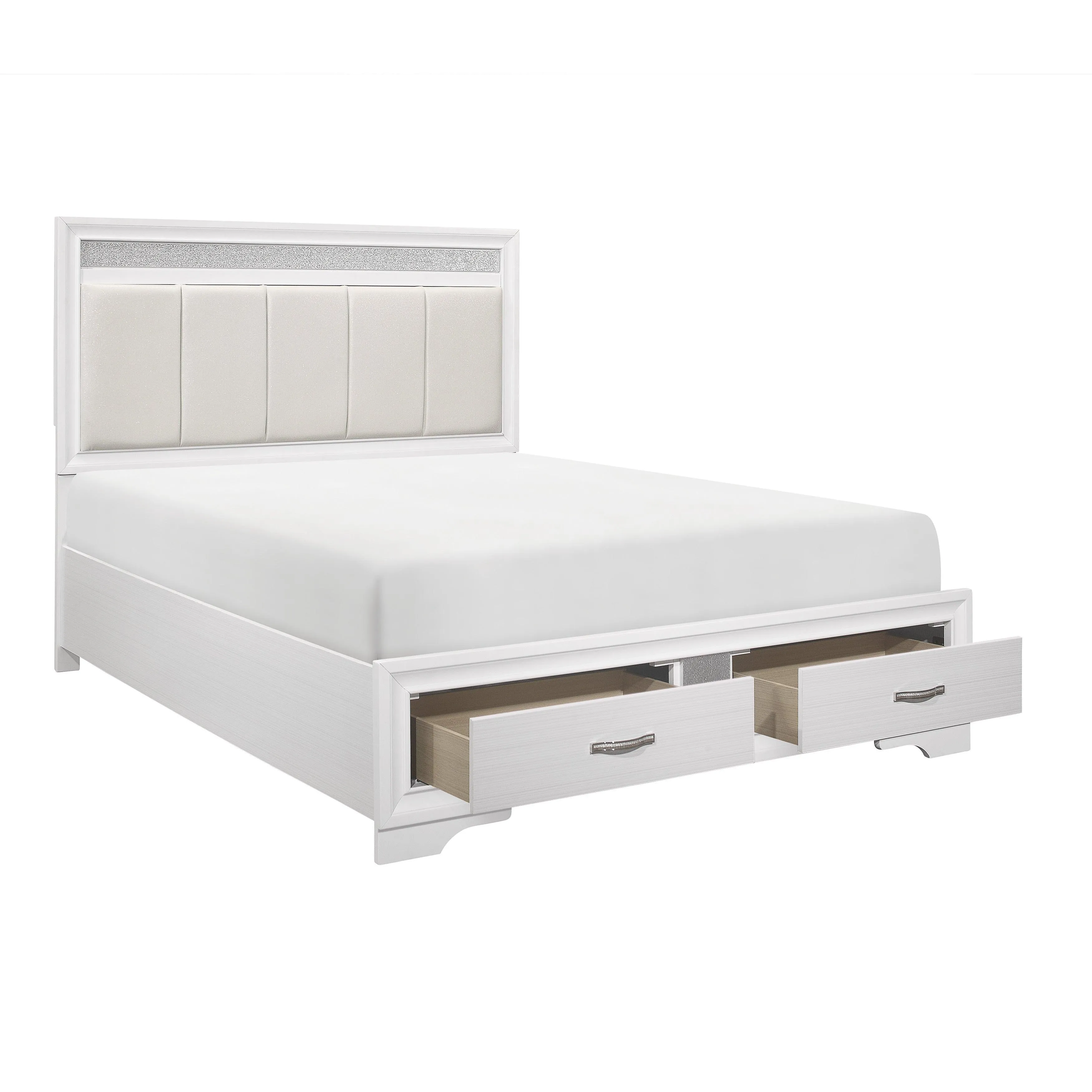 Luster White Upholstered Storage Platform Bedroom Set - Image 3