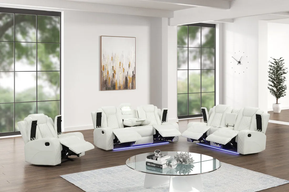 Luz White 3-Piece Reclining Living Room Set