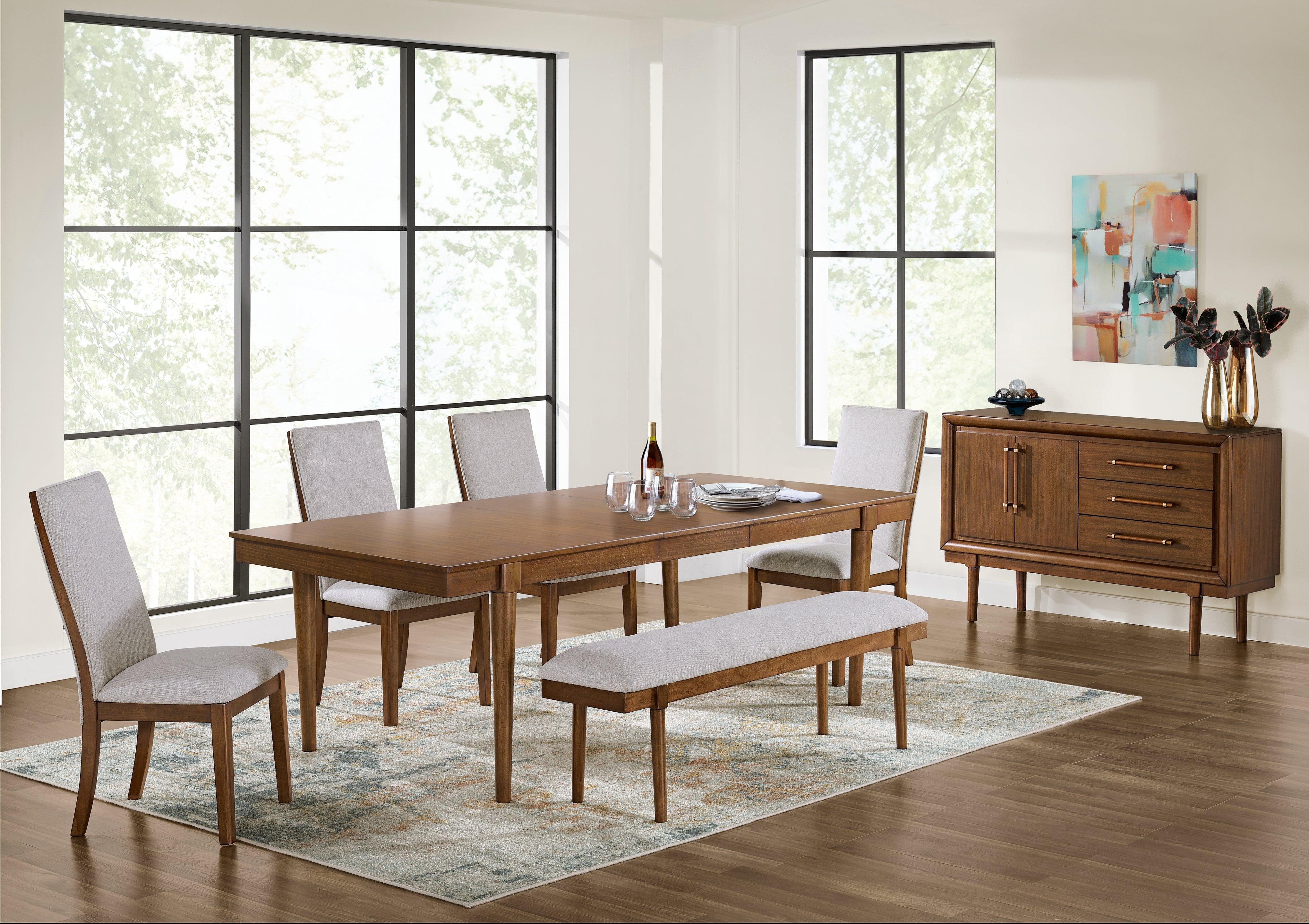 Lyncott Brown Dining Table and 4 Chairs and Bench