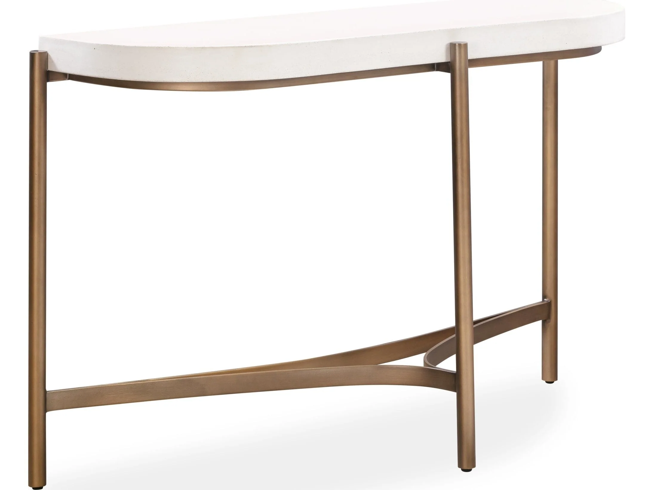 Lyon White/Brushed Bronze Semi-Circular Concrete and Metal Console Table