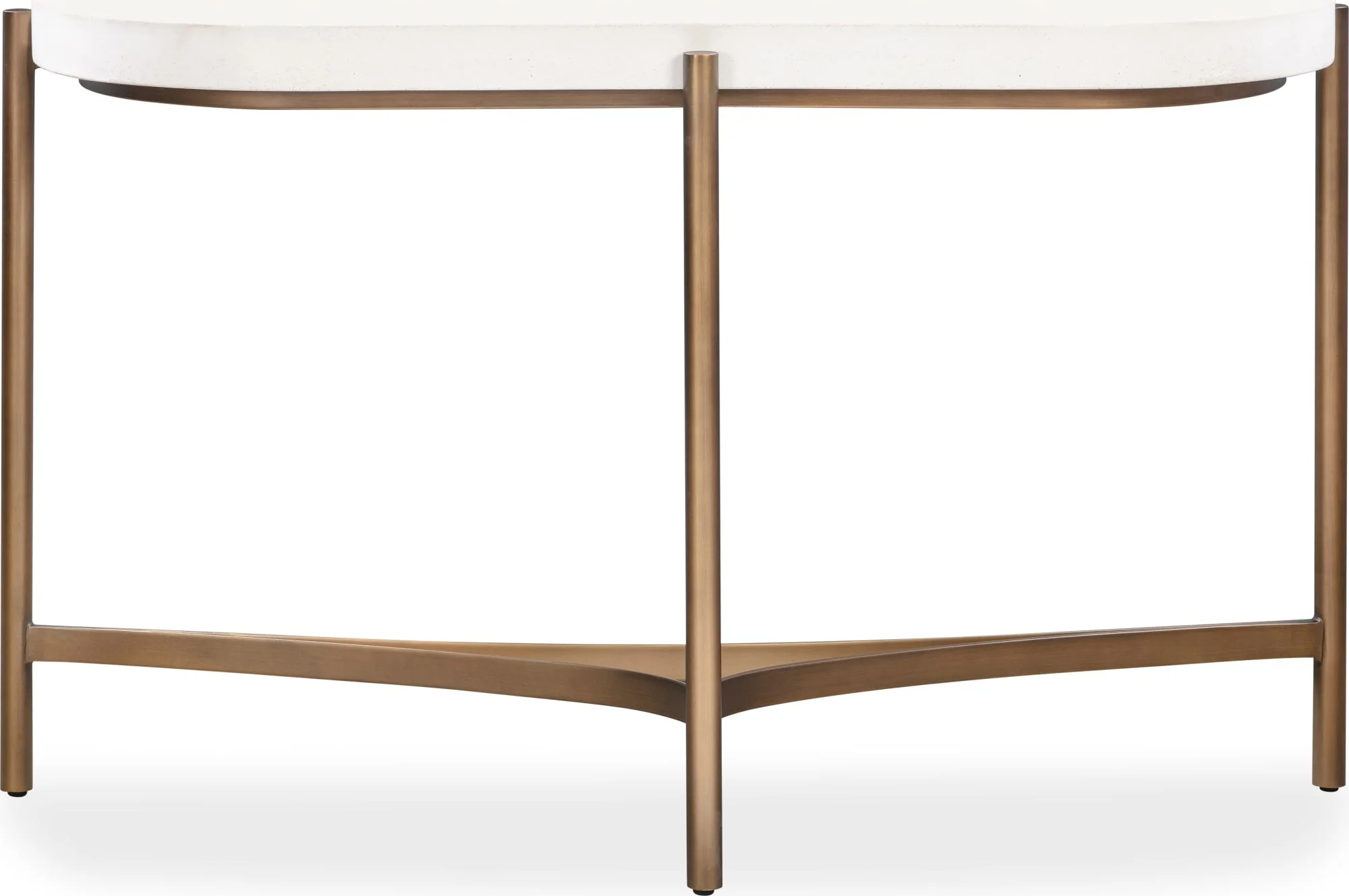 Lyon White/Brushed Bronze Semi-Circular Concrete and Metal Console Table - Image 2