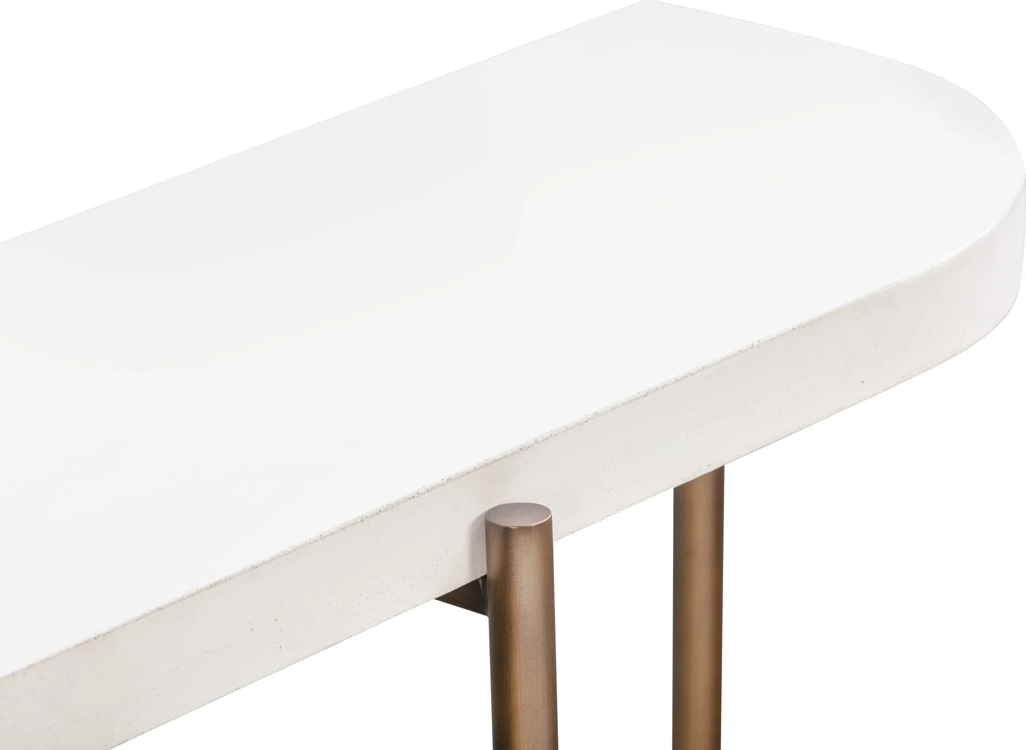 Lyon White/Brushed Bronze Semi-Circular Concrete and Metal Console Table - Image 4