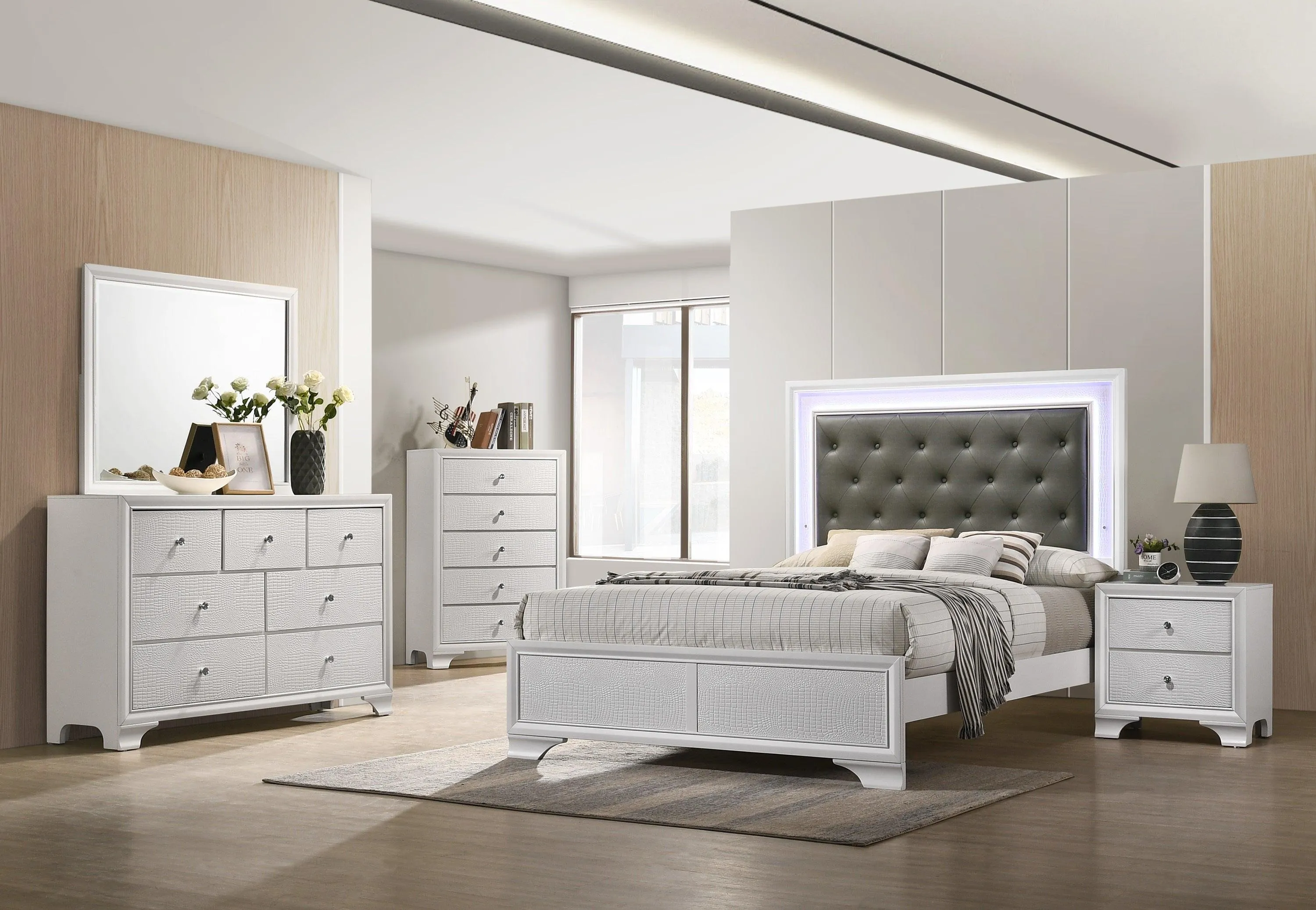 Lyssa Frost King LED Upholstered Panel Bed - Image 2