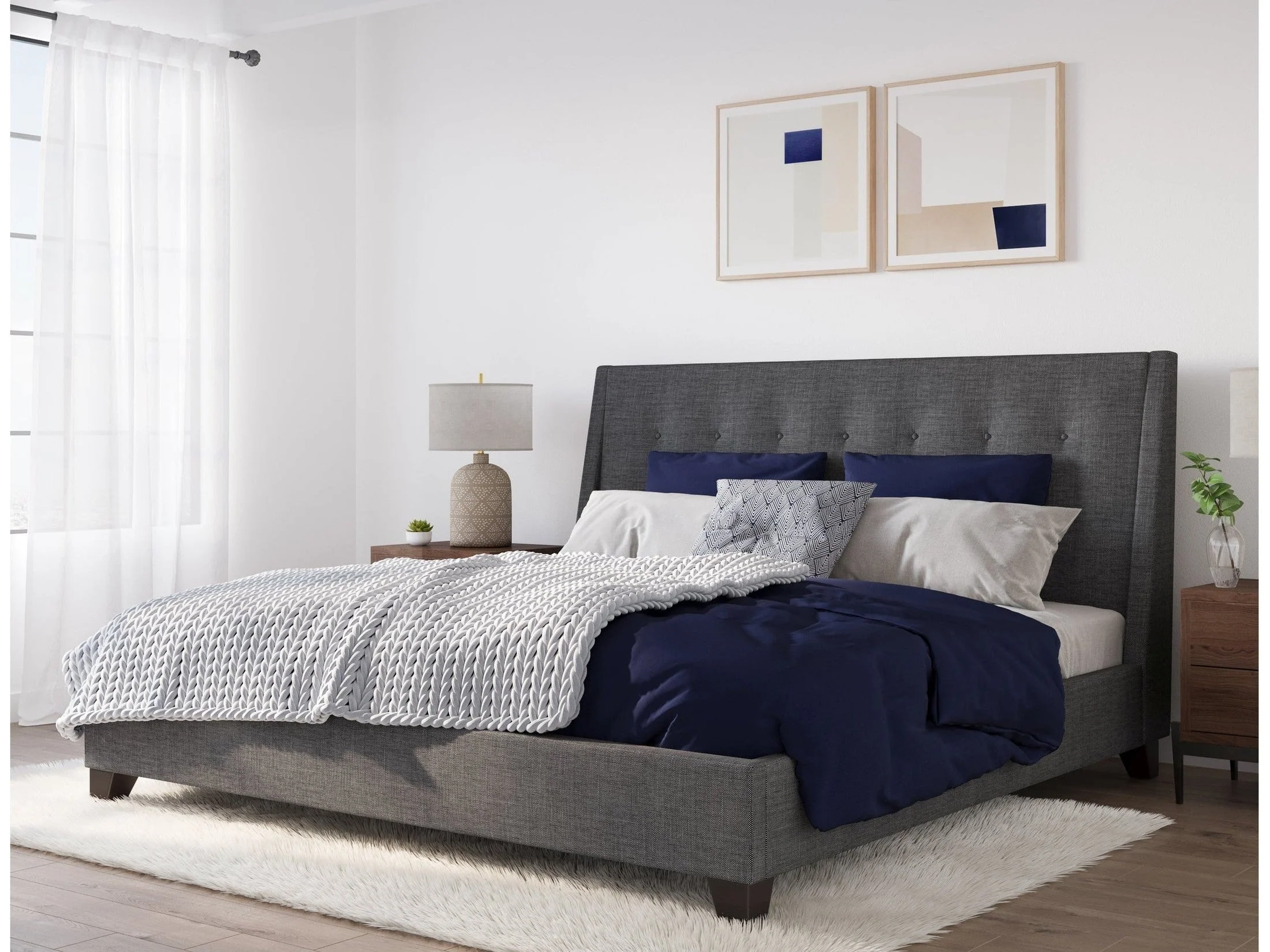 Madera Upholstered Eastern King Platform Bed in Dark Charcoal