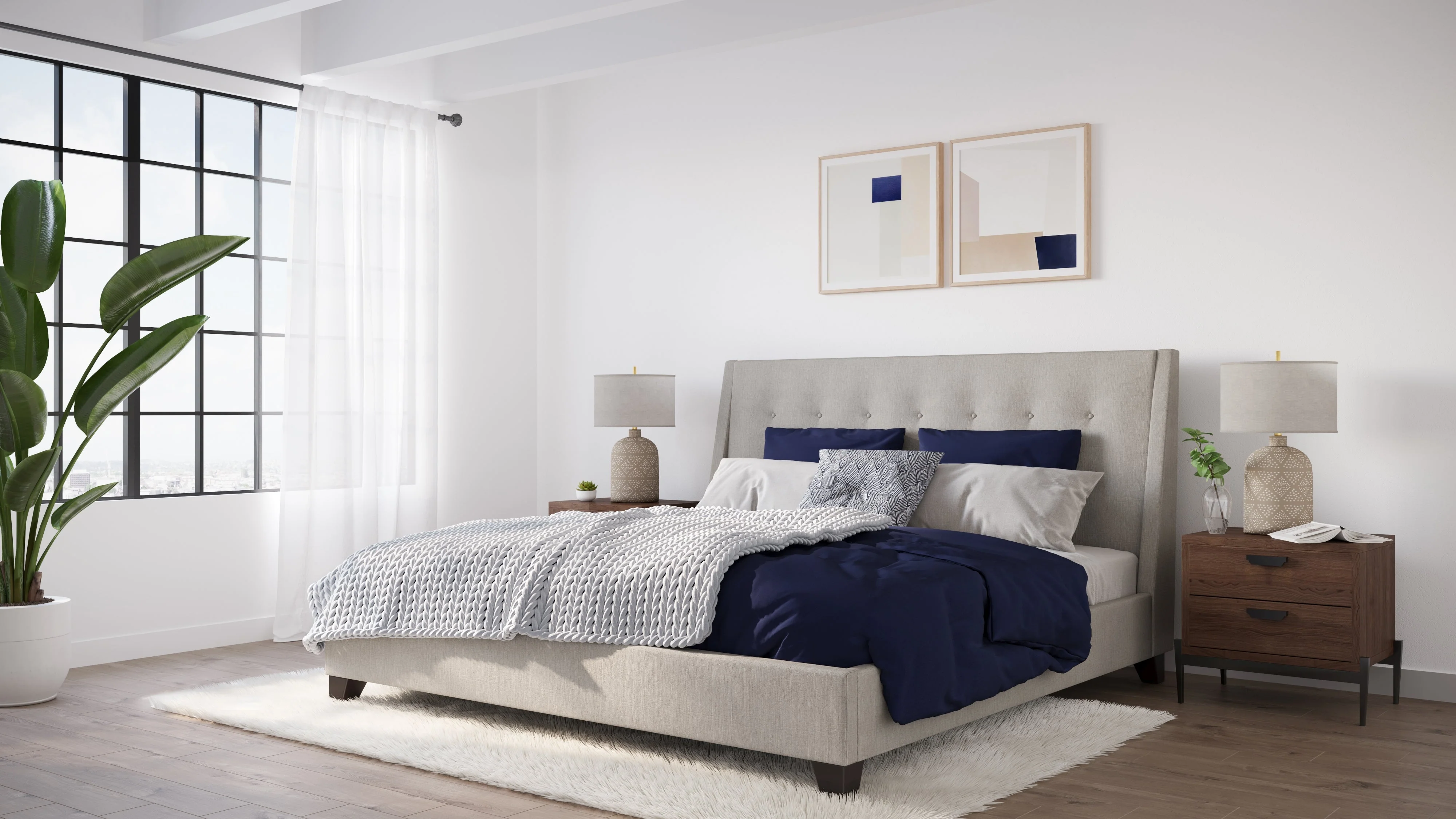 Madera Upholstered Full Platform Bed in Putty - Image 2