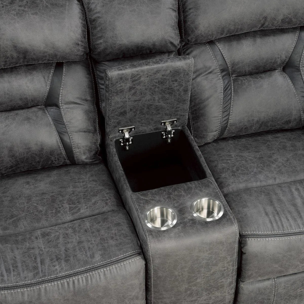 Madrona Hill Gray Double Reclining Loveseat with Center Console - Image 3