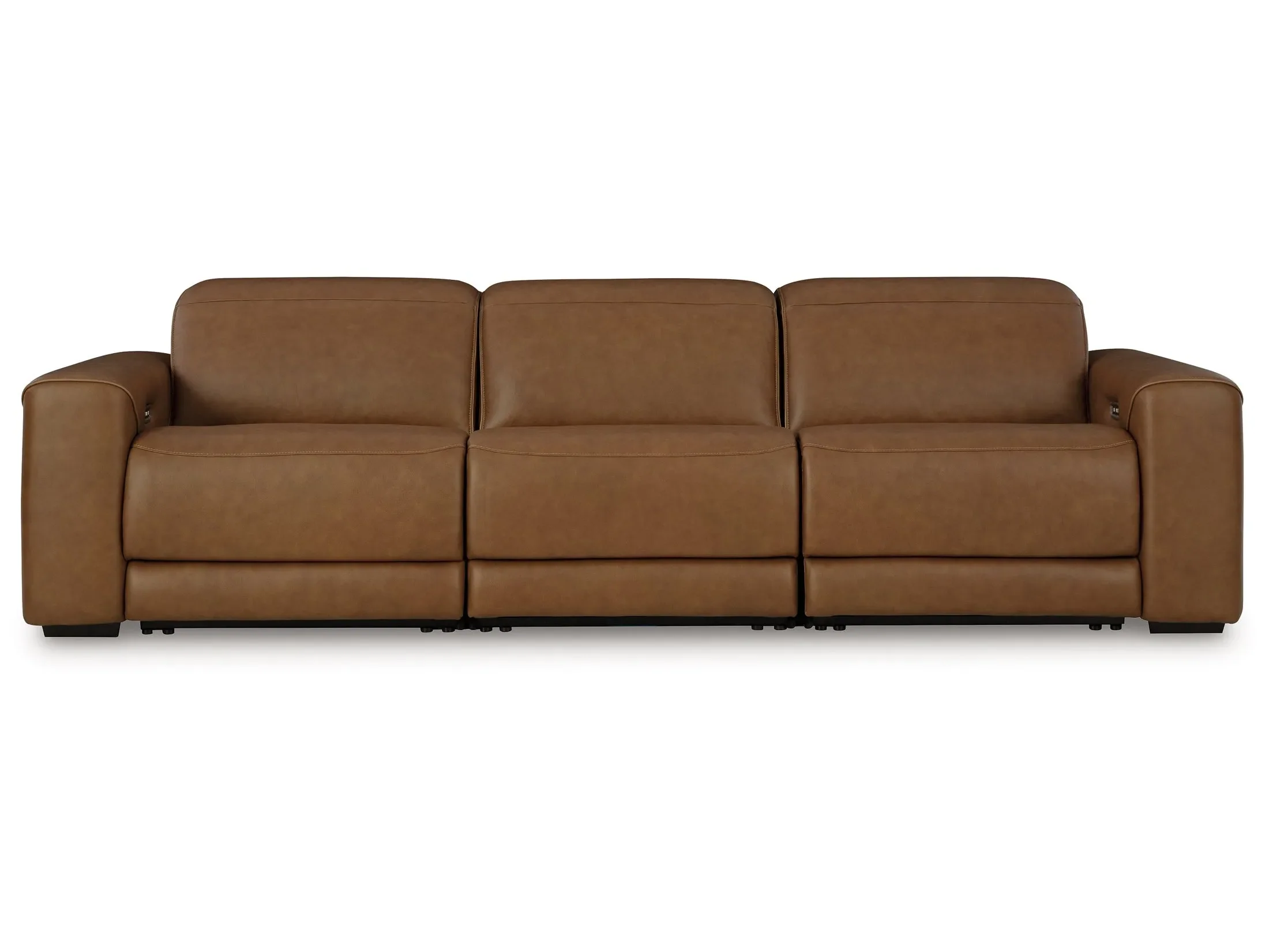 Magic Man Caramel 3-Piece Dual Power Leather Reclining Modular Sectional Sofa - Image 2