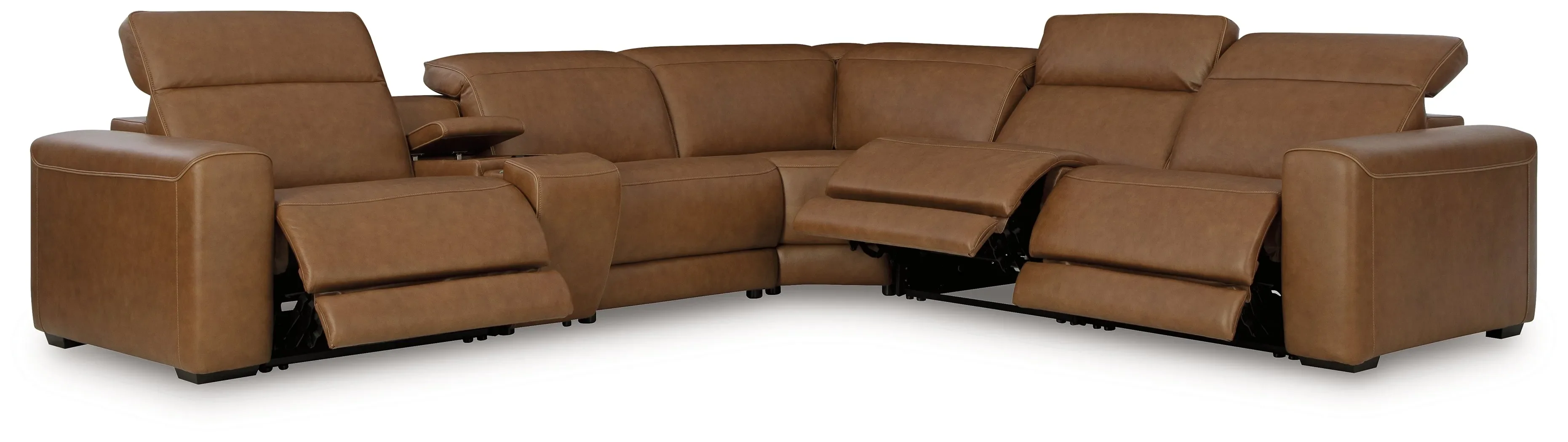 Magic Man Caramel 6-Piece Dual Power Leather Reclining Modular Sectional with Console - Image 2
