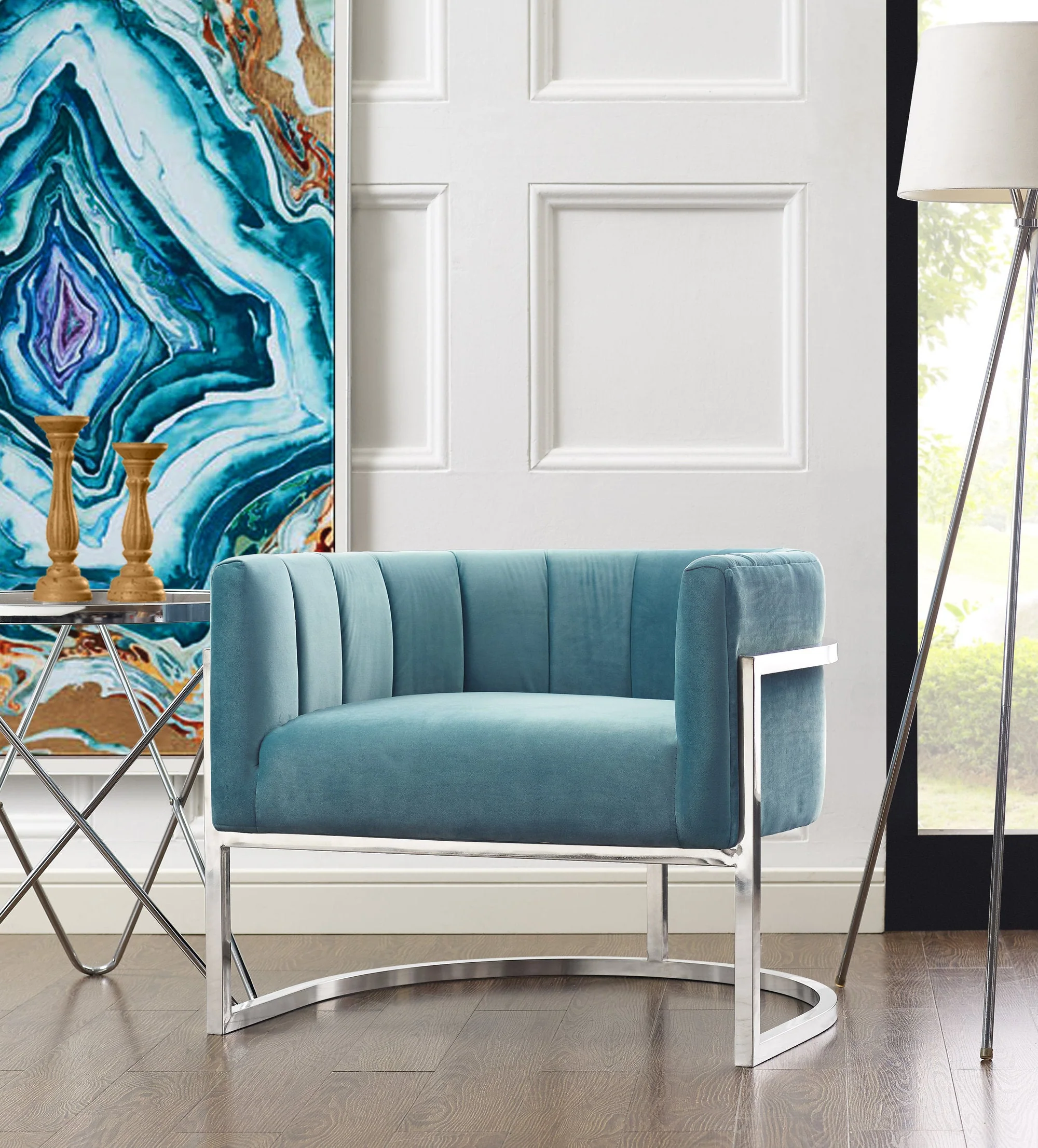 Magnolia Velvet Accent Chair with Silver Base - Image 2