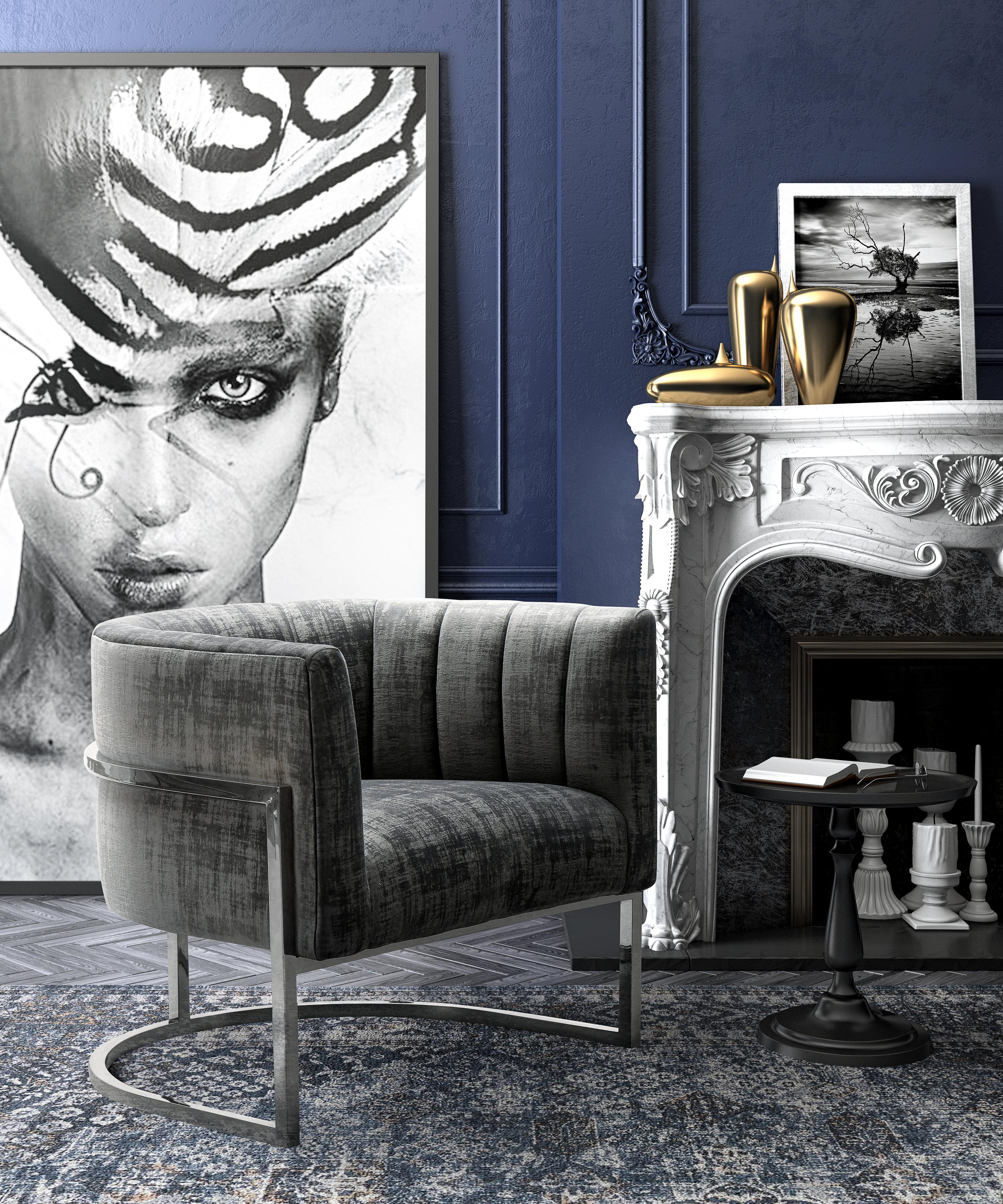 Magnolia Velvet Accent Chair with Silver Base - Image 8