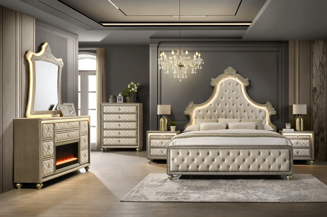Majesty Beige 4-piece Platform Bedroom Set - Image 2