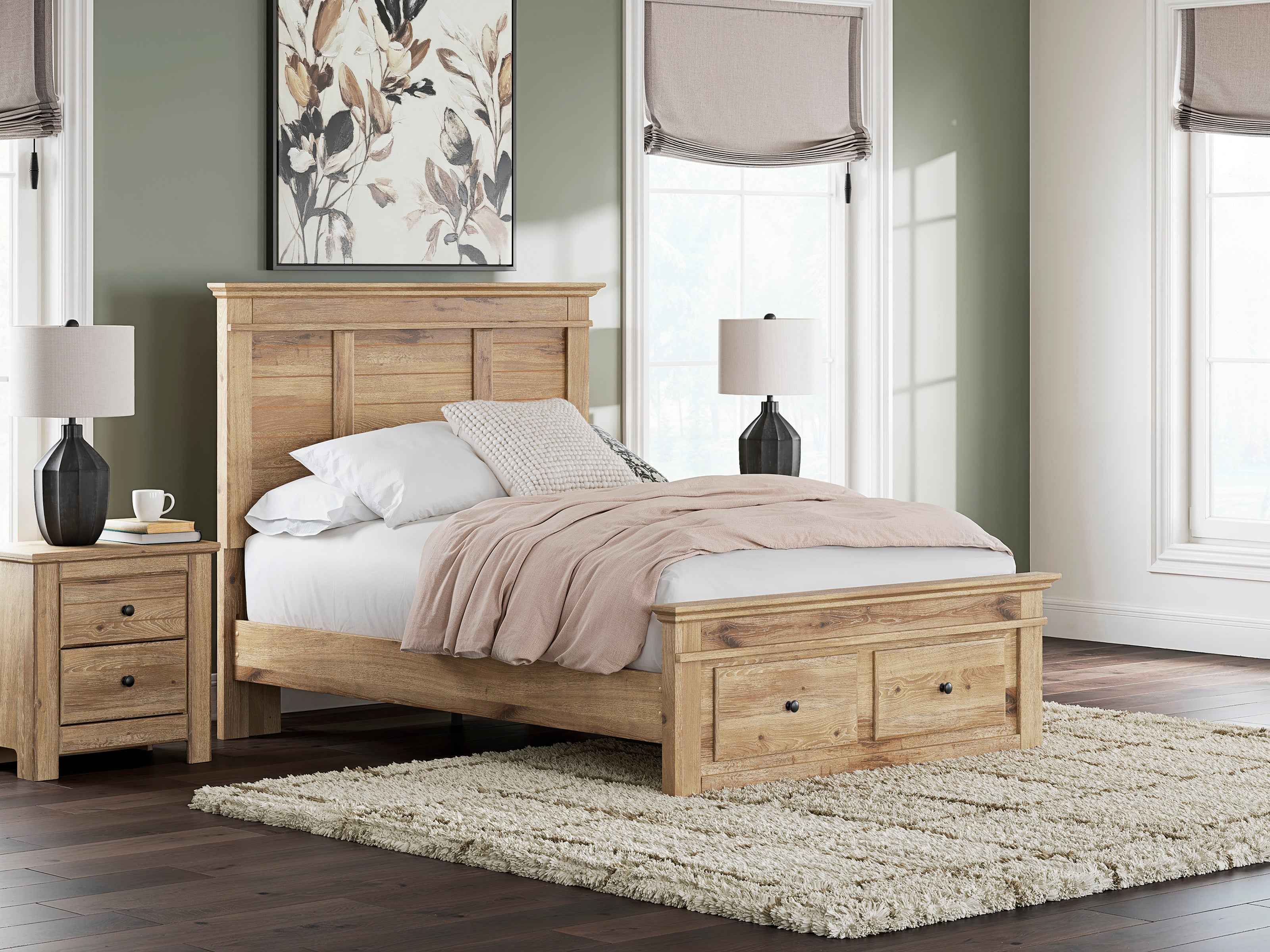 Makidern Tan Footboard Storage Youth Panel Bedroom Set with 2 Footboard Drawers - Image 4