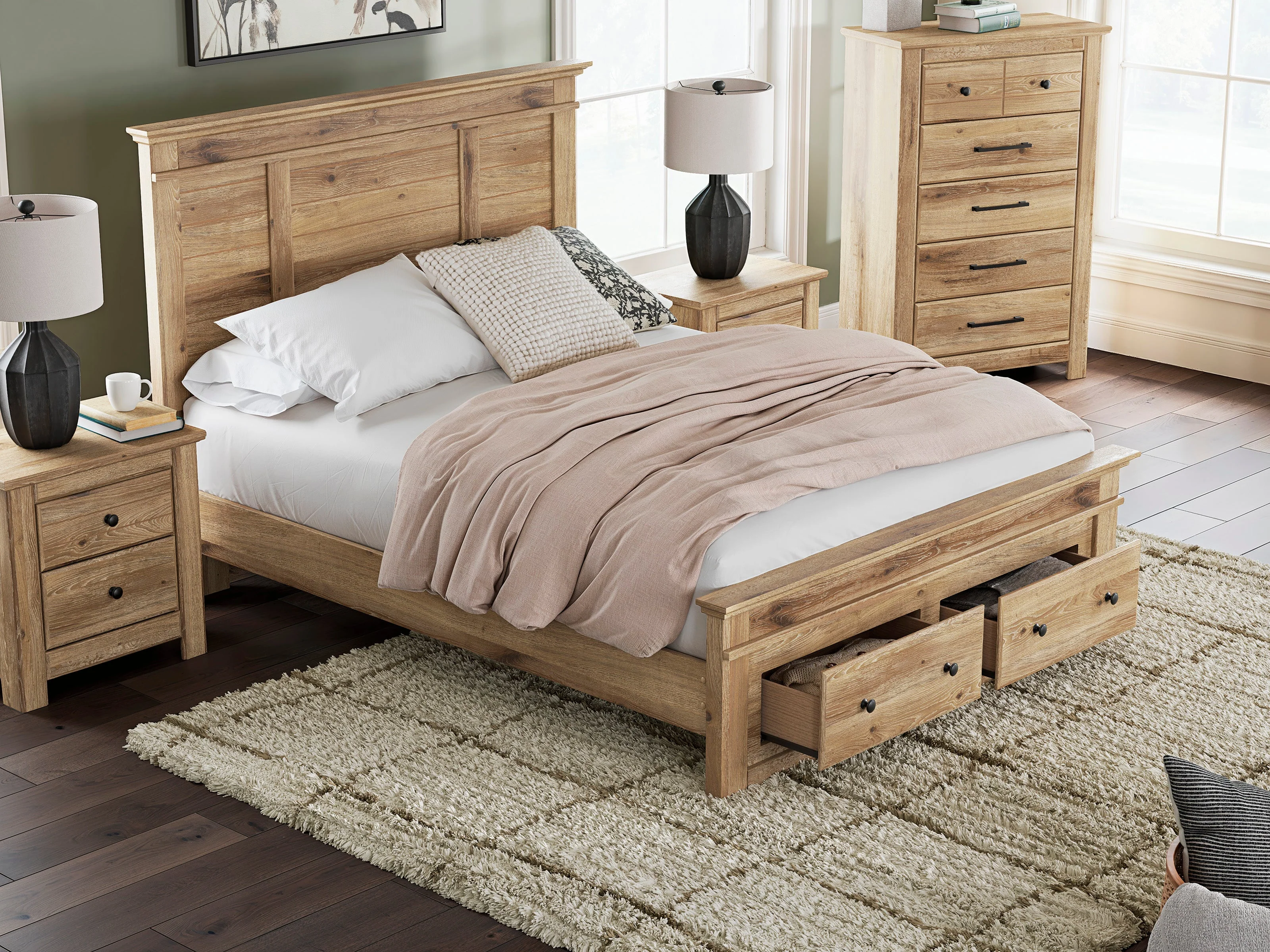 Makidern Tan Panel Storage Bedroom Set with 2 Footboard Drawers - Image 2