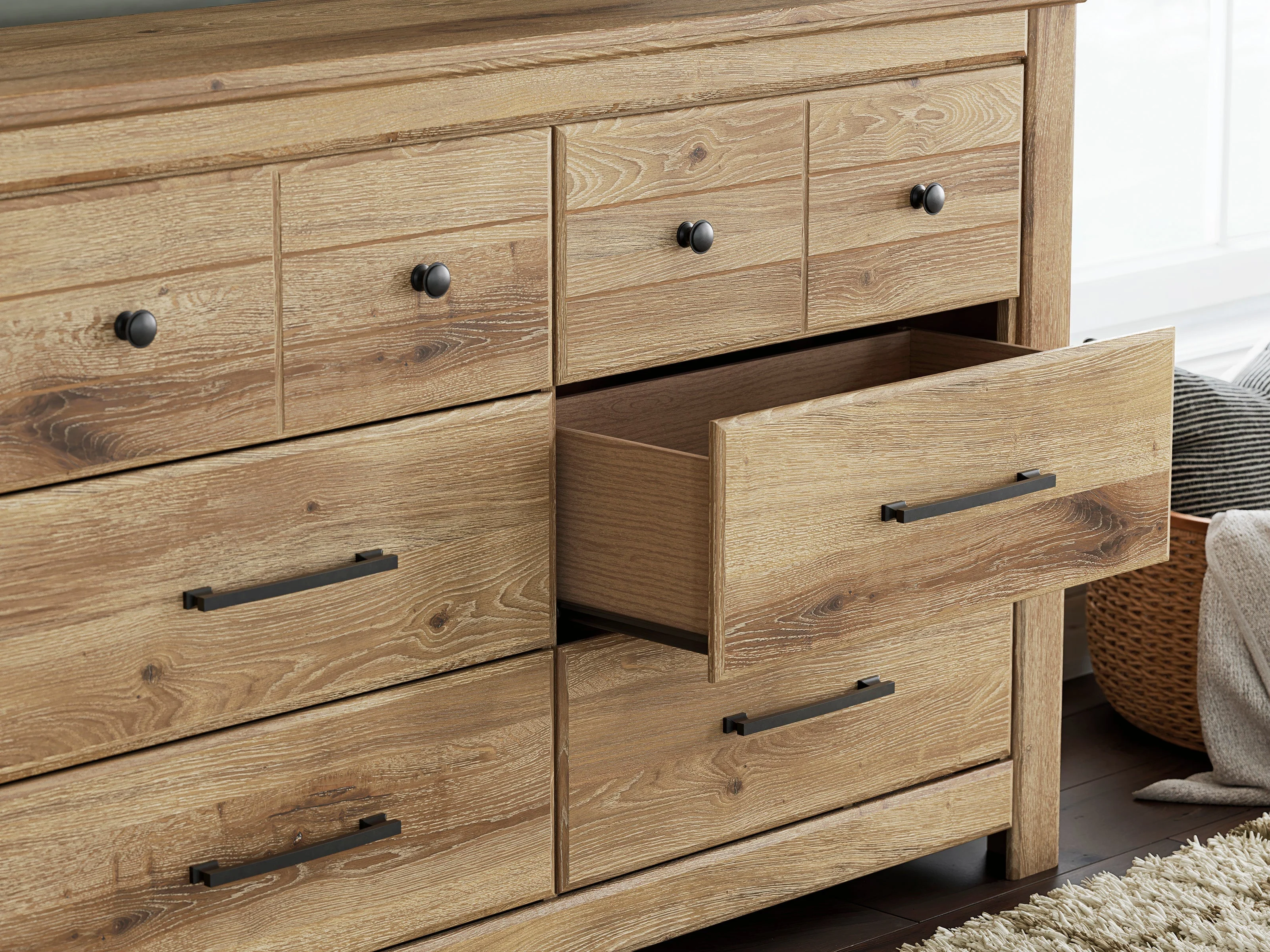 Makidern Tan Panel Storage Bedroom Set with 2 One-Side Drawers - Image 9
