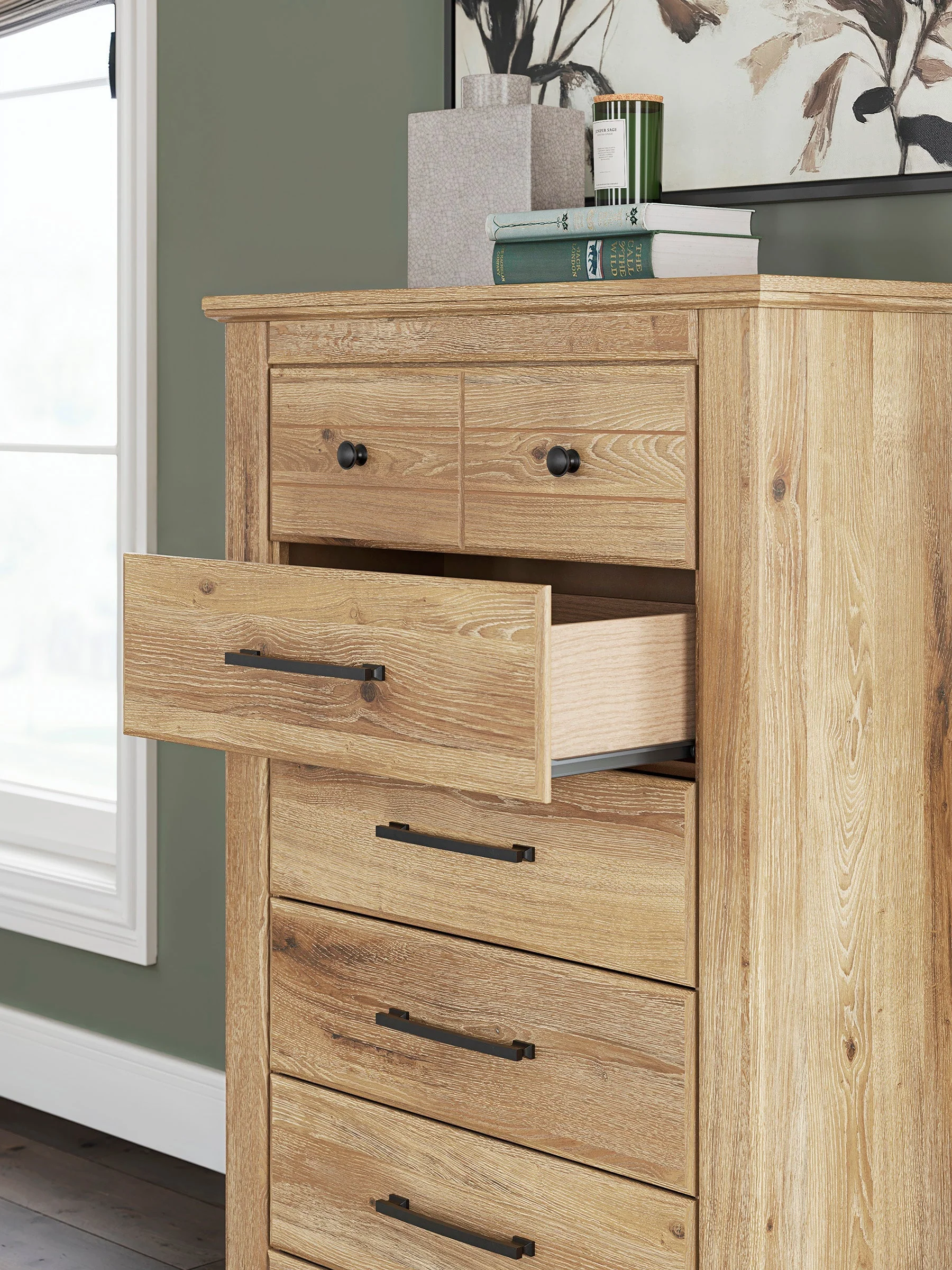 Makidern Tan Panel Storage Bedroom Set with 6 Drawers - Image 8