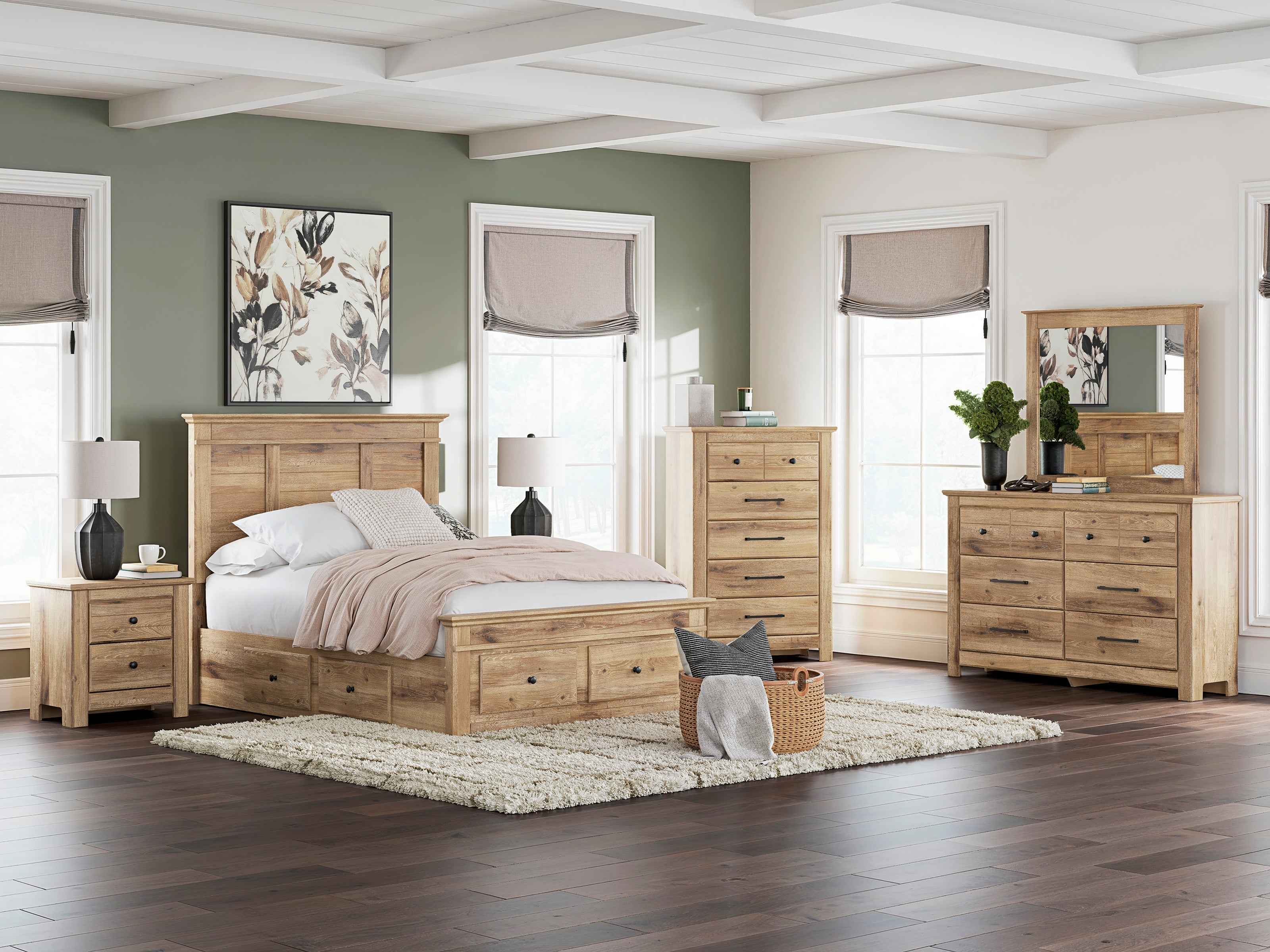 Makidern Tan Storage Youth Panel  Bedroom Set with 4 Drawers