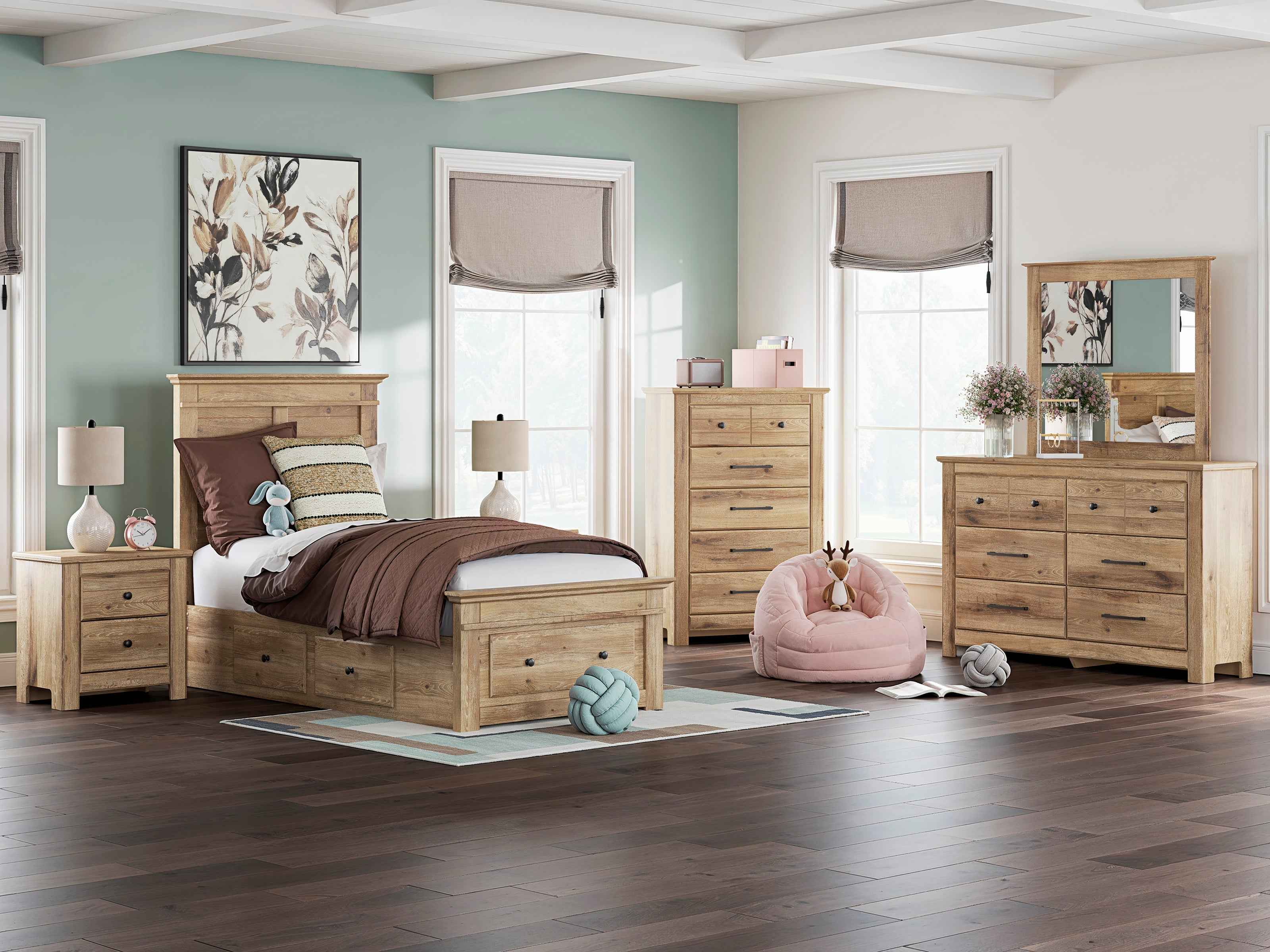 Makidern Tan Storage Youth Panel  Bedroom Set with 4 Drawers - Image 2