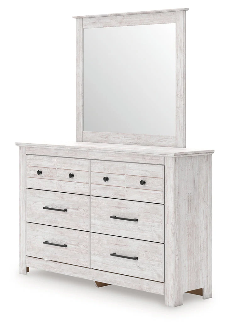 Makidern Whitewash Queen Panel Bed, Dresser and Mirror - Image 8