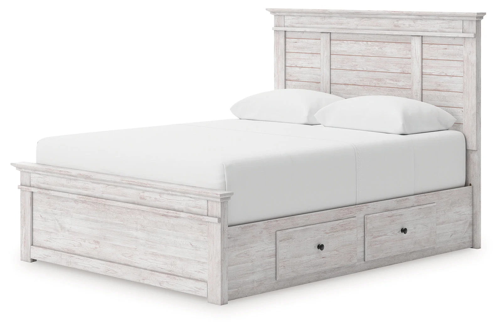 Makidern Whitewash Queen Panel Bed with Storage, Dresser and Mirror - Image 15